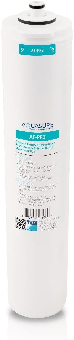 Aquasure Premier Stage 2 Carbon Block Filter Replacement Cartridge AF-PR2 for AS-PR75/AS-PR100 4-Stage Under Sink Reverse Osmosis RO Water Filtration System | Quick Twist, Removes Chlorine & Bad Odor