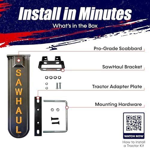 SawHaul Universal Tractor Chainsaw Holder - Made in Kansas USA - Fixed Mount Chainsaw Carrier (20" Orange) Compatible w/All Brands