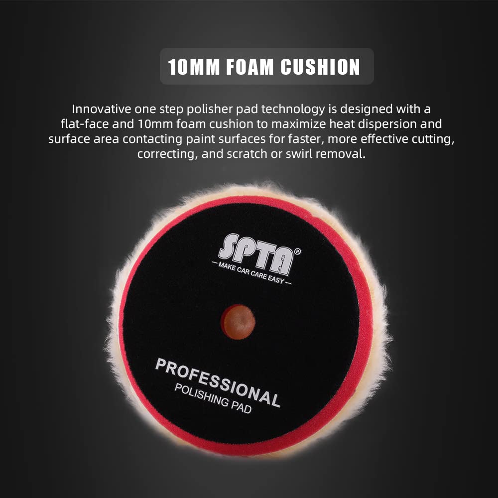 SPTA Wool Polishing Pads, 2Pcs 6 Inch (150mm) Wool Cutting Pad, Yellow Wool Buffing and Polishing Pad Set, Wool Buffing Wheel for Medium Cut for 6 Inch Car Polisher Polishing, Buffing and Cutting