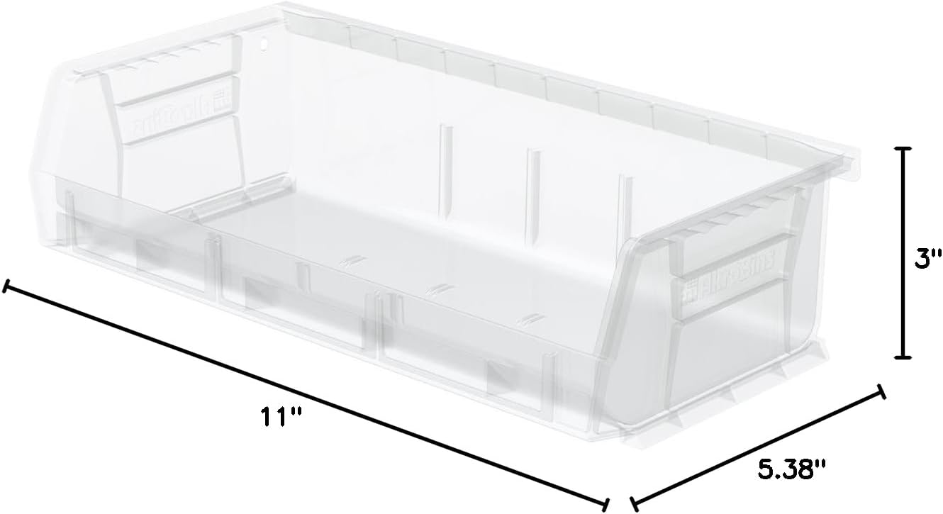 Akro-Mils 30232 AkroBins Plastic Storage Bins, Space-Saving Stackable Bins for Garage, Pantry, Craft Organization, 5-Inch x 11-Inch x 3-Inch, Clear, 8-Pack