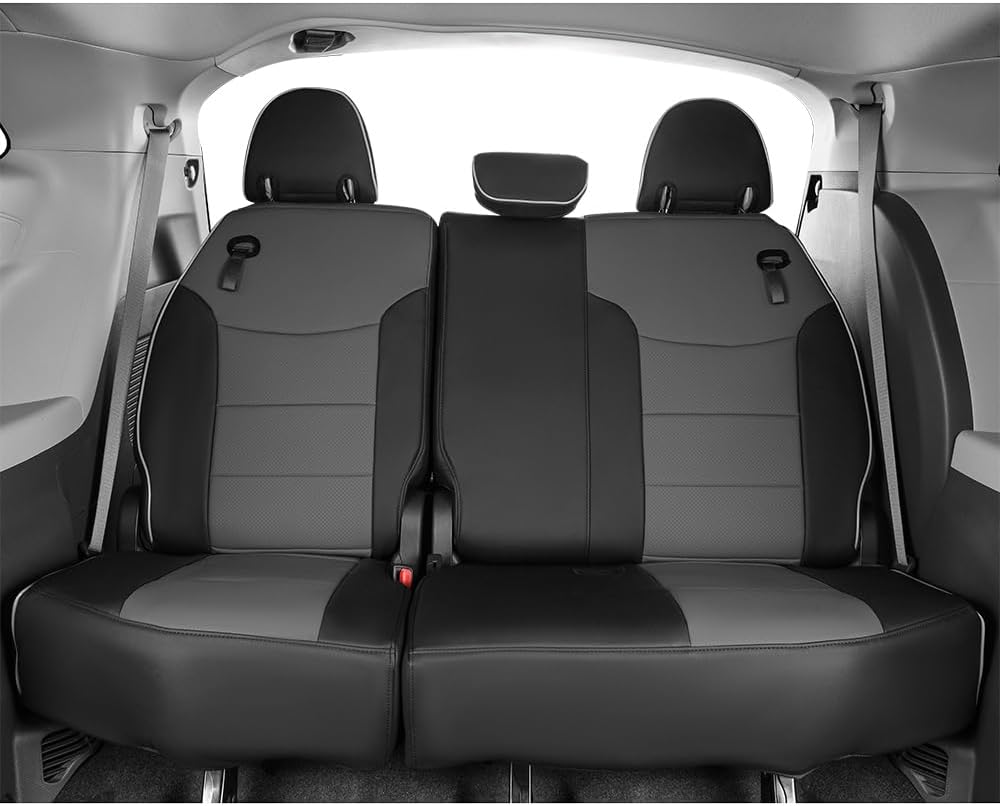EKR Sienna Seat Covers for 2021 2022 2023 2024 2025 Toyota Sienna LE, XLE,8 Seats,2nd Row 4/2/4 Split,Waterproof Seat Covers Full Set for Trucks,Car Seat Protectors - Three Row,Leather (Black/Gray)