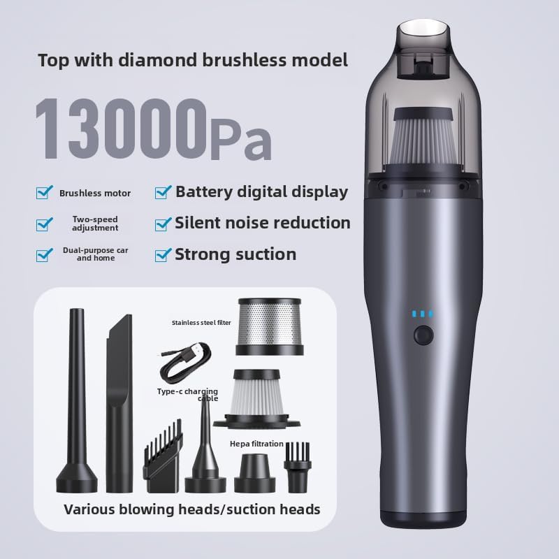 Wireless car-Mounted Vacuum Cleaner 13000PA Suction Handheld Vacuum USB Charging Cleaner Portable Vacuum Cleaner Hair Suction Device Cleaning for car interiors (Bronze-Colored brushless)