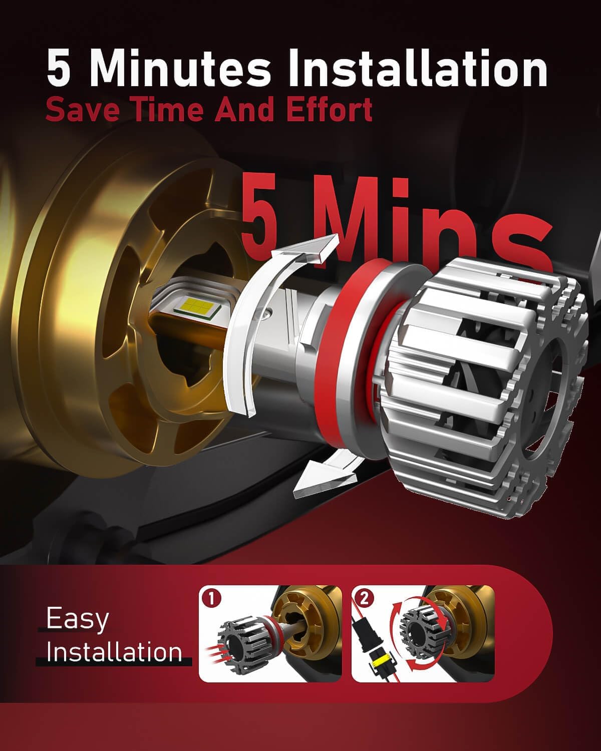 LUXSTER HolyKnight 9005 HB3 30000lm 55W LED Light Bulbs, 9145 H10 Foglight Bulbs, Super Bright, 6000K Cool White, Pack of 2