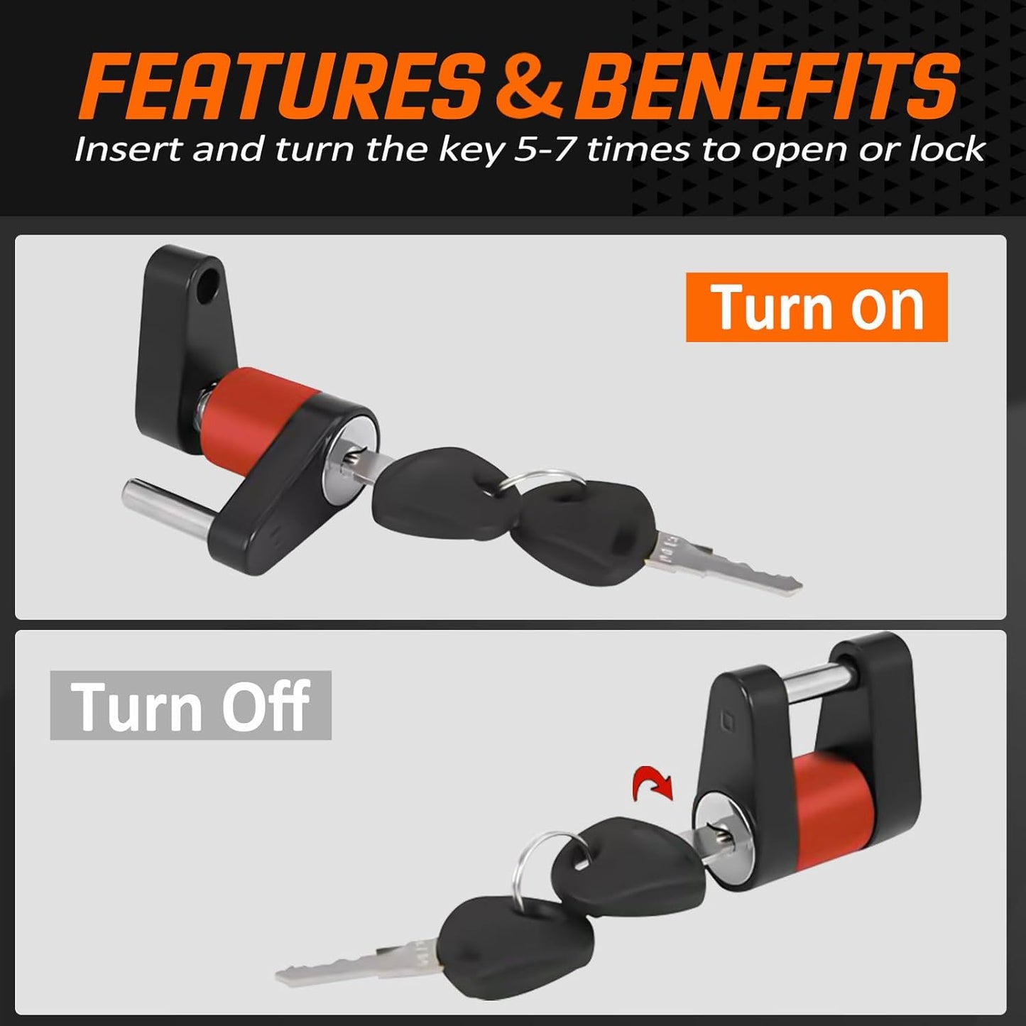 METOWARE Keyed Alike Trailer Coupler Lock, 1/4” Dia, 3/4” Span Heavy-Duty Steel Trailer Tongue Lock for Tow Boat RV Truck Car's Coupler with Anti-Rattle Rubber Rings (2 Pack)