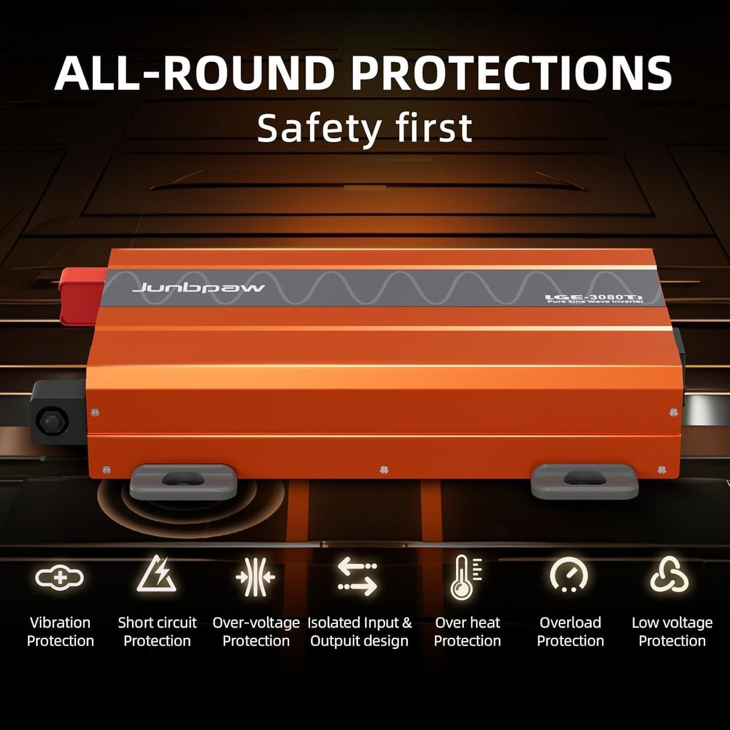 3080 Watt Pure Sine Wave Inverter, Equipment GFCI, 12V DC to 120V AC Converter Built-in 5V/2.1A USB Port for Off-Grid Solar Car RV Truck Boat with Wire Remote Monitor, Pre-Charge Function