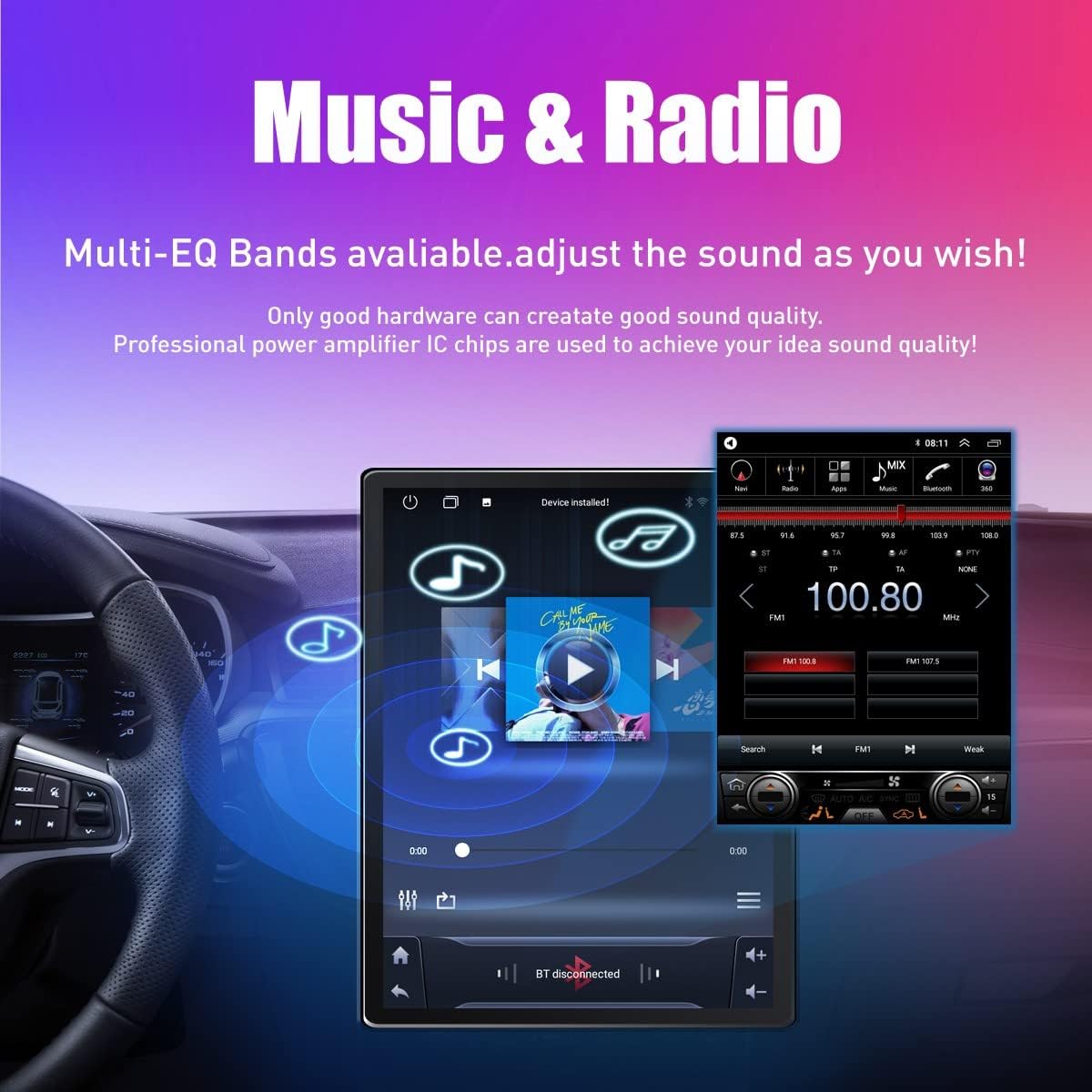 Kunfine Tesla Style Car CarPlay Android Auto Navigation Stereo GPS Radio Reverse Camera 9.7" IPS Touchscreen Headunit Tablet Media Player For Peugeot 301 13-22, if Applicable Quad Core 2G+32G Advanced