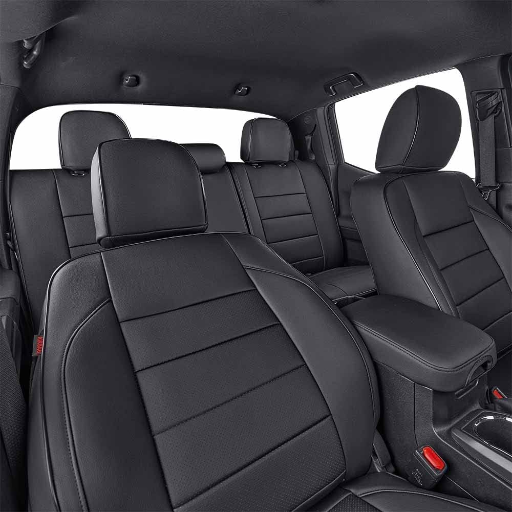 EKR Custom Fit Tacoma Leather Car Seat Covers for Select Toyota Tacoma 2012 2013 2014 2015 (Regular Seats) - Full Set,Leather(Black)