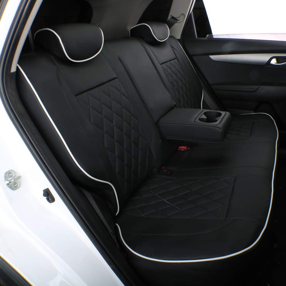 EKR Sportage Seat Covers Custom Fit for KIA Sportage S,EX,LX,SX,SX Turbo 2017 2018 2019 2020 2021 2022 Leather Car Seat Cover Full Set - Faux Leather(Black with White Piping)