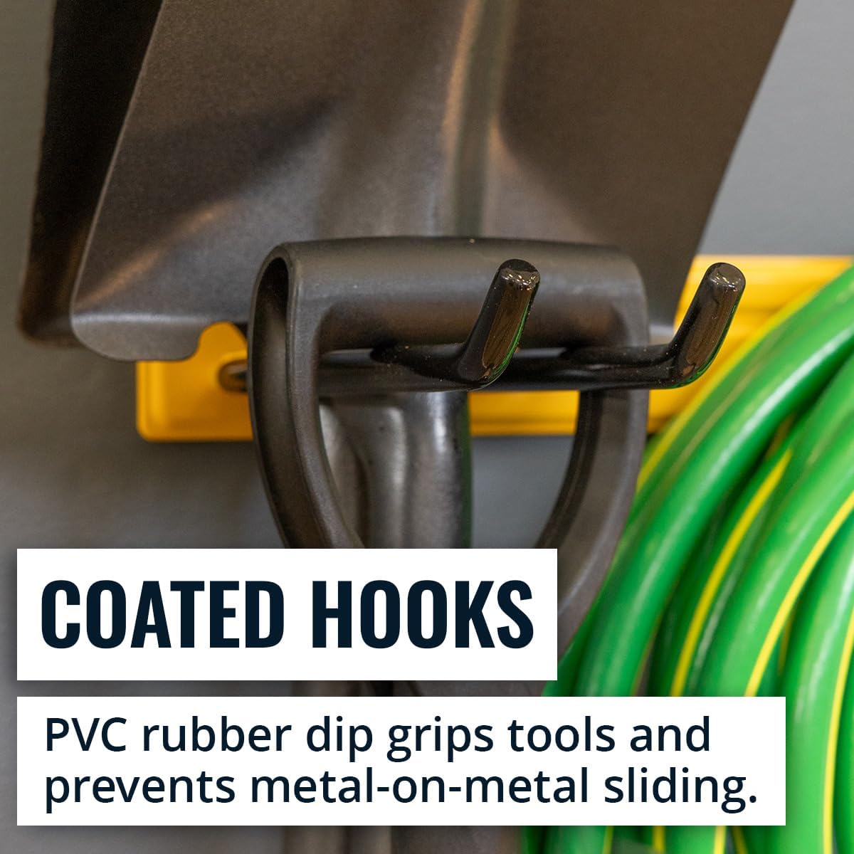 StoreYourBoard Wall-Mounted Rack With 4 Garage Hooks – Heavy-Duty Steel Holder Garage & Garden Storage for Shed, Workshop, or Home Organization – For Rakes, Shovels, Tools & More – 1 Pack, Tractor