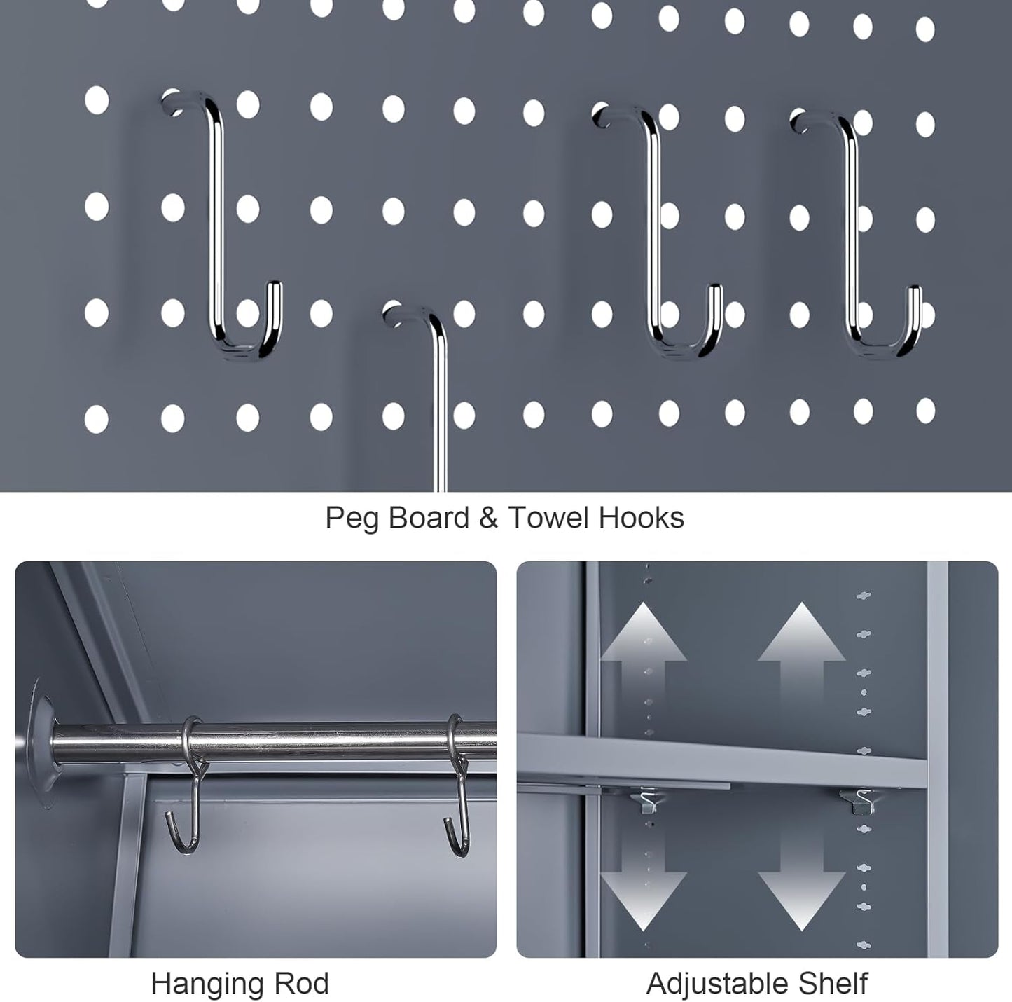 GREATMEET 72.8" H Metal Garage Storage Cabinets with Lock Door and Adjustable Shelves,Grey&White Broom Closet Storage Cabinet for Cleaning Supplies, Utility Closet for Garage, Bathroom,Kitchen,Home