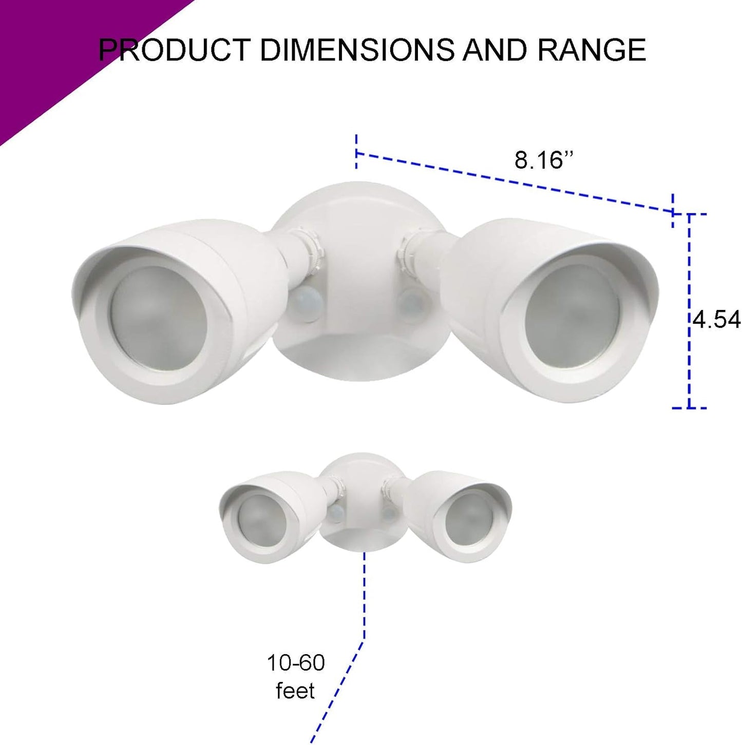 Ciata Flood Lights Outdoor, 20-Watt LED Bullet Head Security Flood Lights, Dual Head, RoHS and FCC Complaint, IP65 Rated, 1900 Lumens, 2KV Surge Protection, Die-Cast Aluminum in White Finish – 4000K