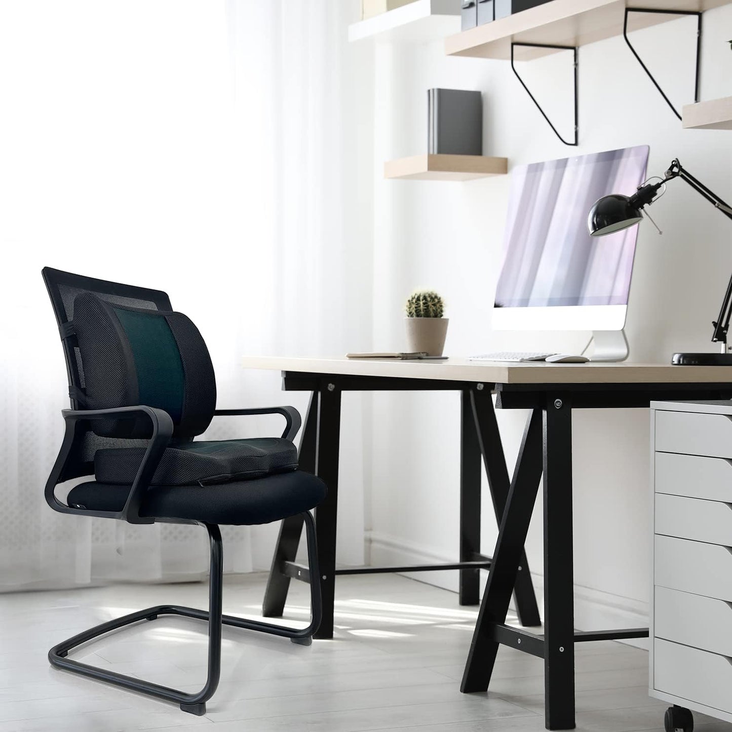 Amazon Basics Comfortable Seat Cushion & Lumbar Support for Office Chairs, Gel Enhanced Memory Foam, Pack of 2, Rectangular, Black