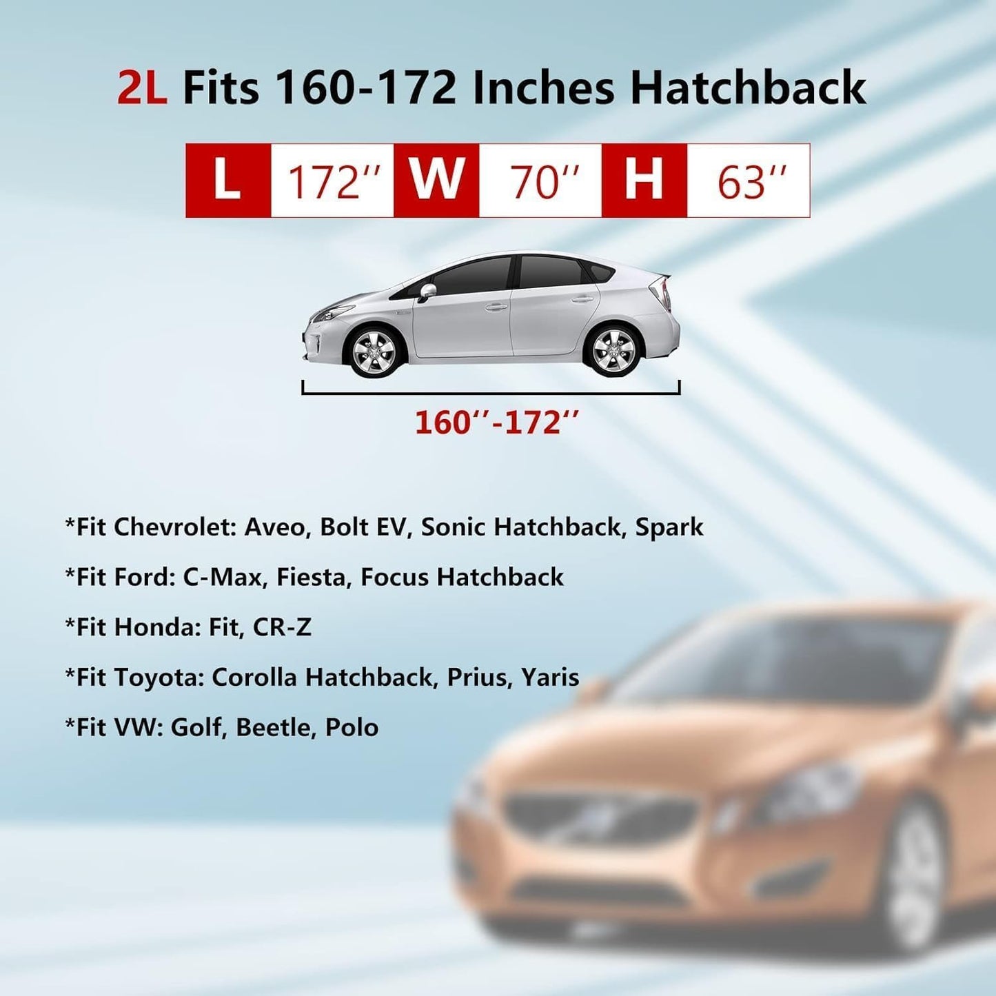 Tecoom Car Cover for Automobiles, Weatherproof Full Exterior Covers, Universal Car Tarp Covers w/Detachable Gust Straps for Toyota Corolla Ford Focus Chevrolet Sonic, Fit 160"-172" Hatchback