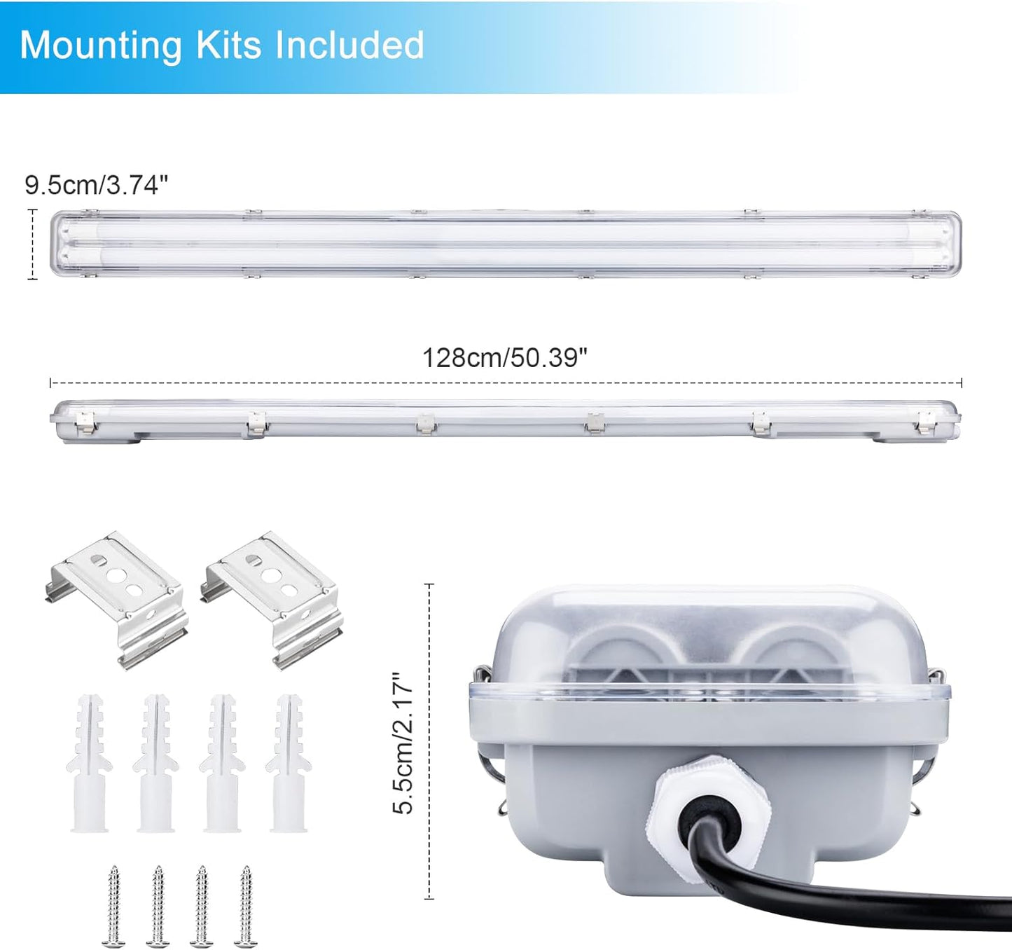 4FT Vapor Tight LED Light Fixture 4200LM 48W, 6500K Bright White IP65 Waterproof for Warehosue, Factory, Workshop, Garage, Car Wash,Indoor/Outdoor Ceiling Lights (8-Pack)