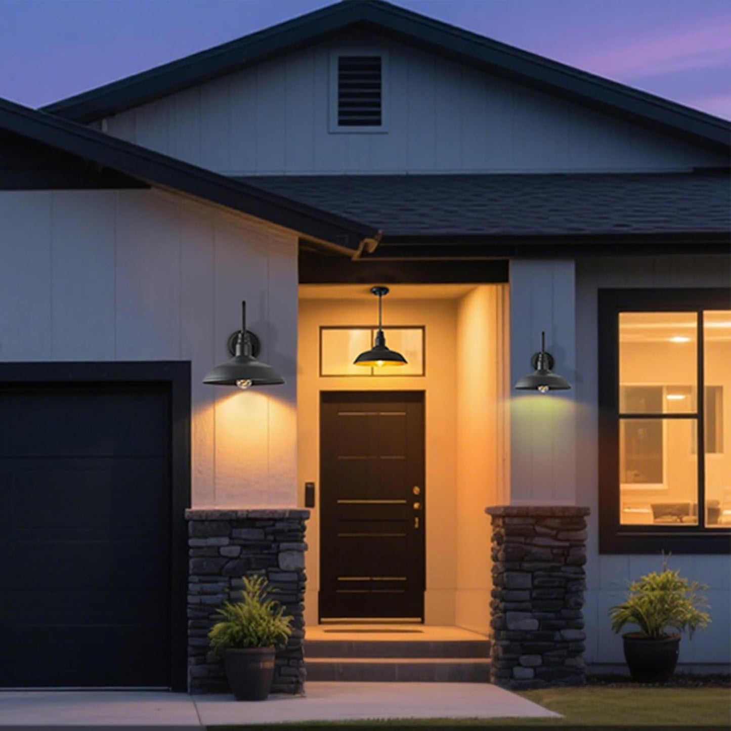 14in Outdoor Gooseneck Light Fixture for Porch, Large Exterior Barn Light with Wall Mount, Black Industrial Lighting Fixture for Farmhouse Garage Patio