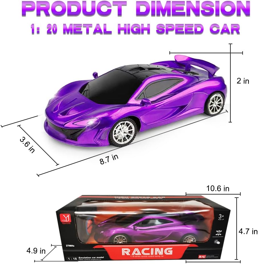 Remote Control Car for Girls, RC Sport Racing for Kids Hobby Toy, 2.4GHz Electric Power On Road High Speed Drift Model Vehicle with Led Headlight and Controller Rechargeable,Xmas Birthday Gifts Purple
