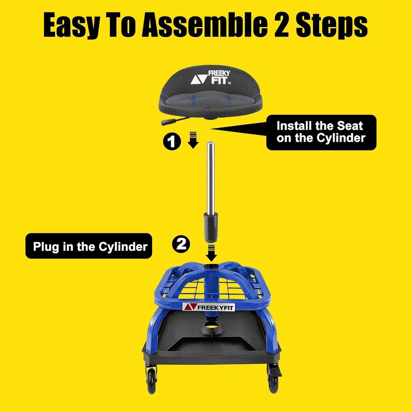 Rolling Shop Stool with Wheels, Garage Work Mechanic Stool with Backrest, Roller Mechanic Chair, Adjustable Height, 360° Swivel, Tool Tray Storage, 330 LBS Capacity, Heavy Duty, Blue