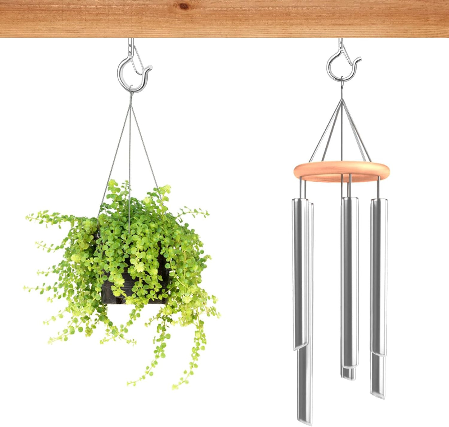 12 PCS Q-Hanger Hooks, Screw Hooks for Outdoor String Lights, Safety Buckle Design Cup Eye Hook for Hanging Christmas Lights, Plants, Wind Chimes, Mounted on Wall Ceiling, Windproof, Silver