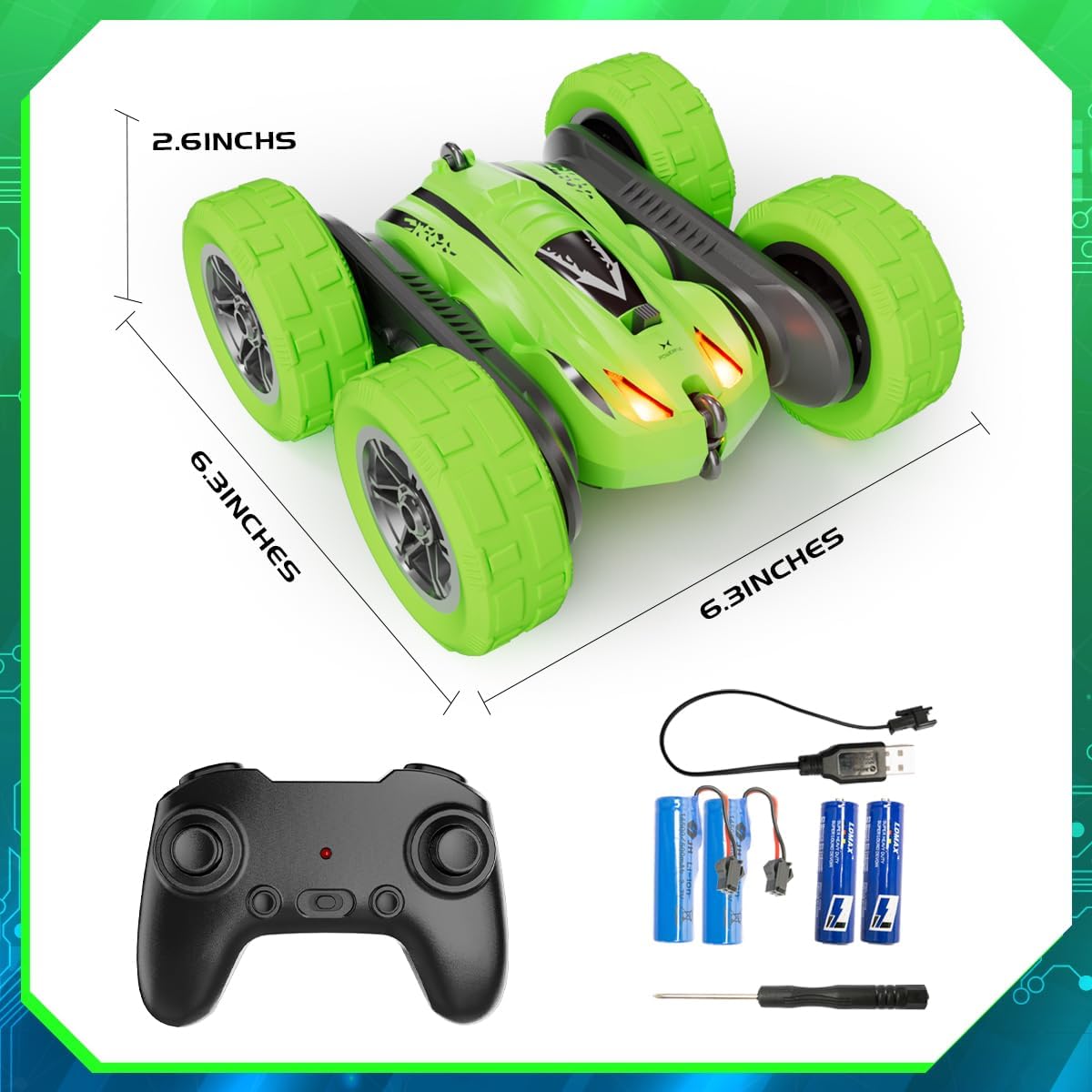 Remote Control Car for 6-12 Year Old Double Sided 360°Rotating 4WD RC Cars with Headlights 2.4GHz Rechargeable Electric Stunt Race Car Toy for Boys Girls Birthday Gifts(Green)