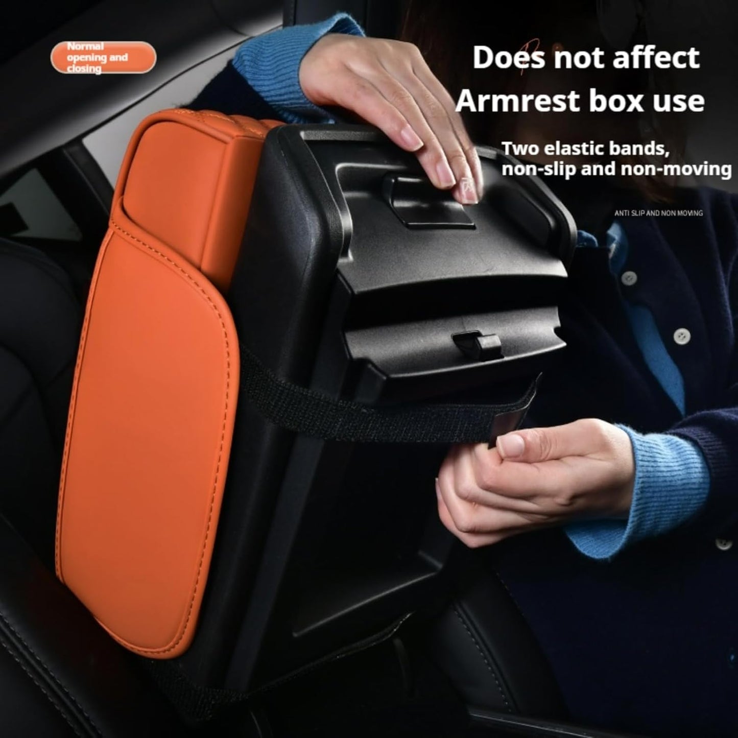 Center Console Cover Organizer, 5-in-1 Arm Rest Cover for Car with Cup Holder & Storage Pocket & Tissue Holder, Armrest Cover Cushion Pad, Water Ripples, Emma Orange