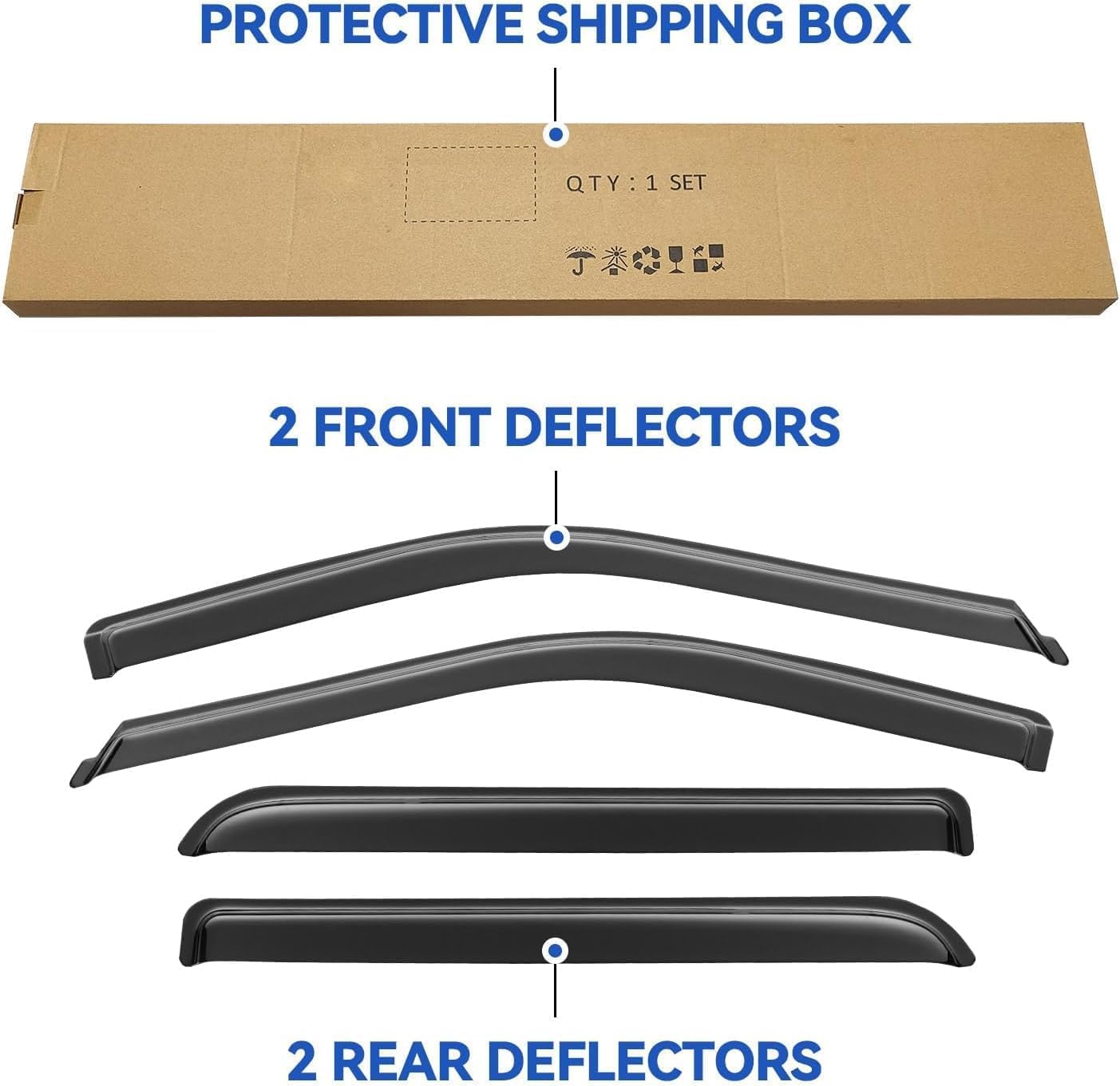 Window Visors Rain Guards for 2015-2025 Ford F150 SuperCrew, Out-Channel Sun Rain Shades Window Vent Deflectors for 2017-2025 F-150 Raptor F250 F350 F450 F550 Super Duty Crew Cab, for Full-Size Cabs