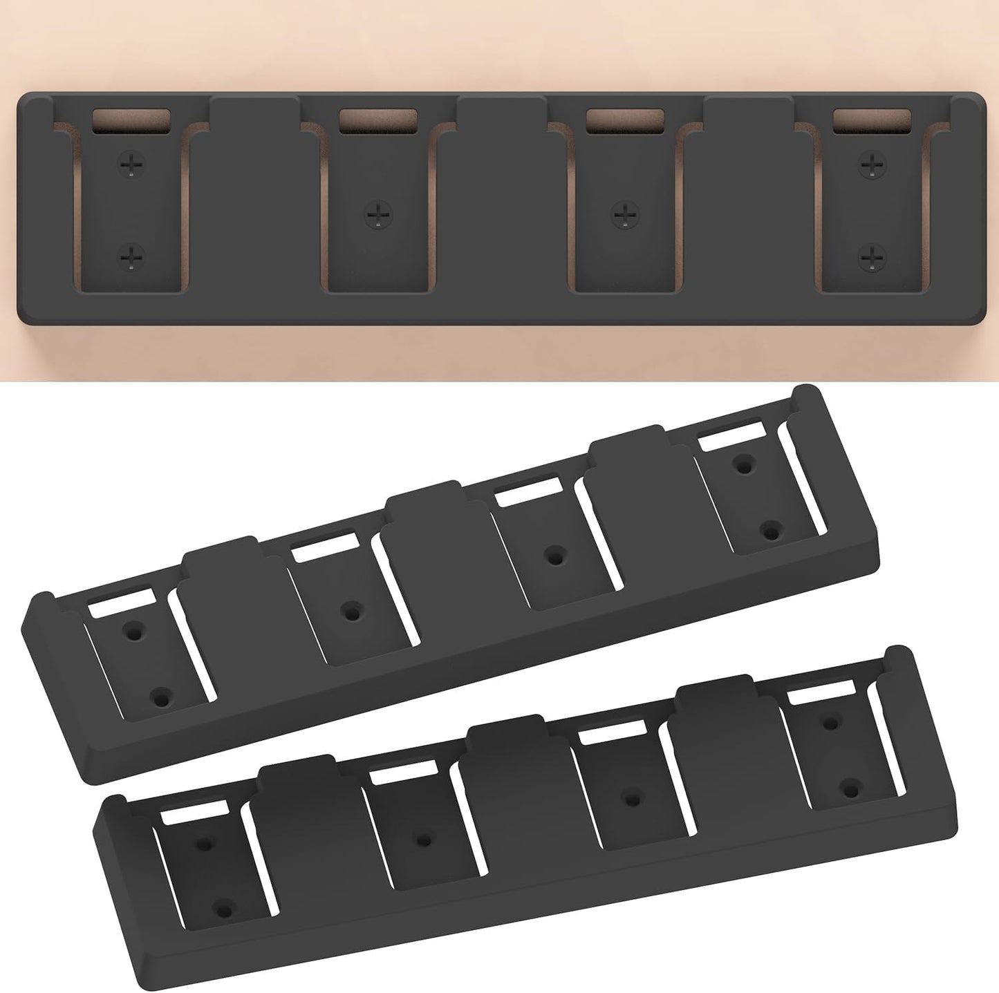 Battery Rack Compatible with DeWalt 20V Battery Holder, Mount 4 Slot Bulk Battery Garage Tool, Tools for Dewallt 20v, Wall Display Hook Holder (Black-2pc)