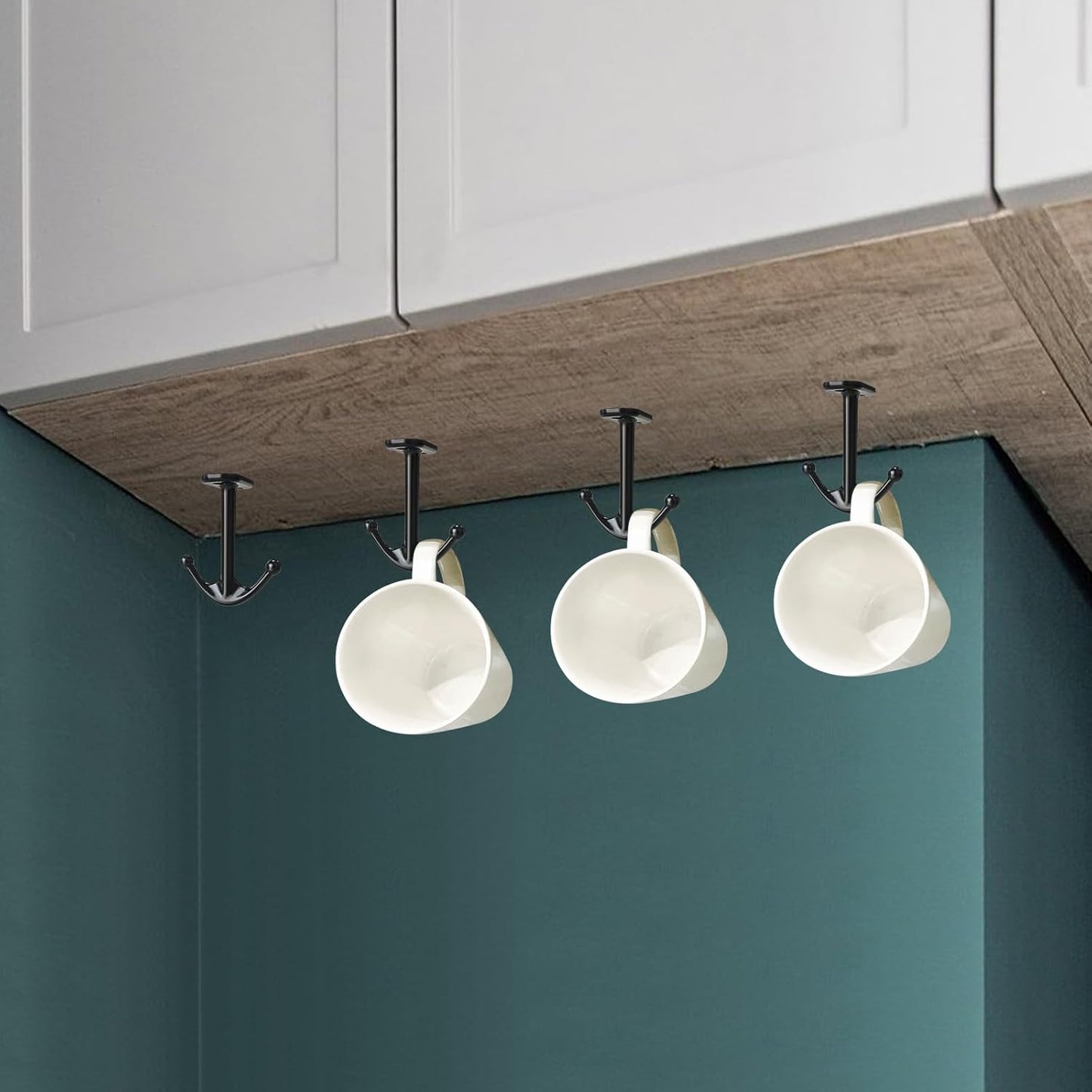 Ball Two Prong Ceiling Hook for Closet Top Bathroom Kitchen Cabinet Garage Pack of 8 (Black)