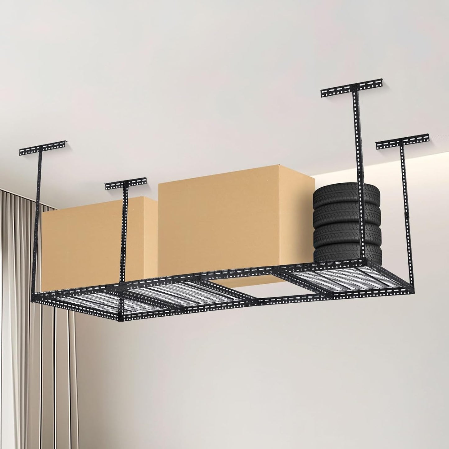 4x8 FT Overhead Garage Storage Rack, Steel Ceiling Storage Rack for Garage, Height Adjustable 22''-40", Heavy Duty 330 lbs Weight Capacity Storage Organizer System, for Basement Warehouse