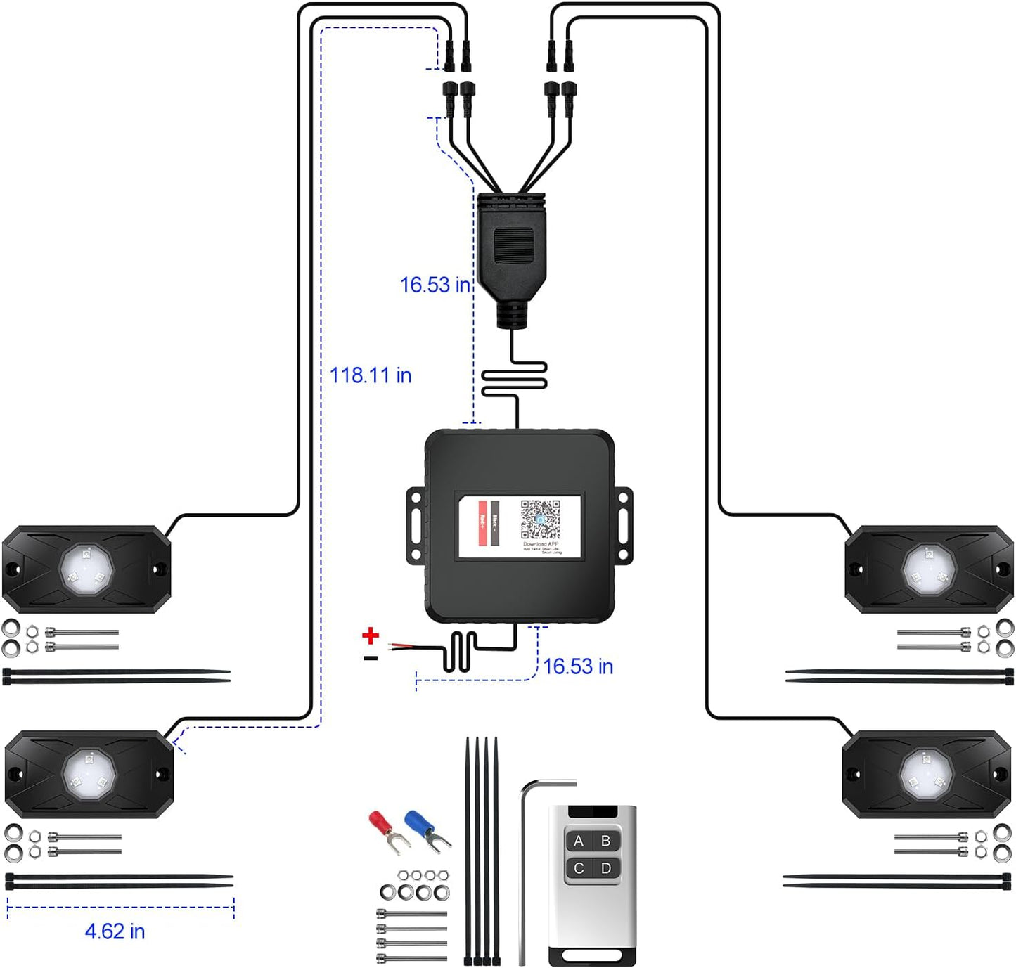 YiLaie RGB LED Rock Lights Kit 4 Pods, Upgraded Underglow Multicolor LED Light Pod with APP/RF Remote Control, Flashing Music Mode, Waterproof Multicolor Rock Lights for Trucks ATV UTV RZR SUV