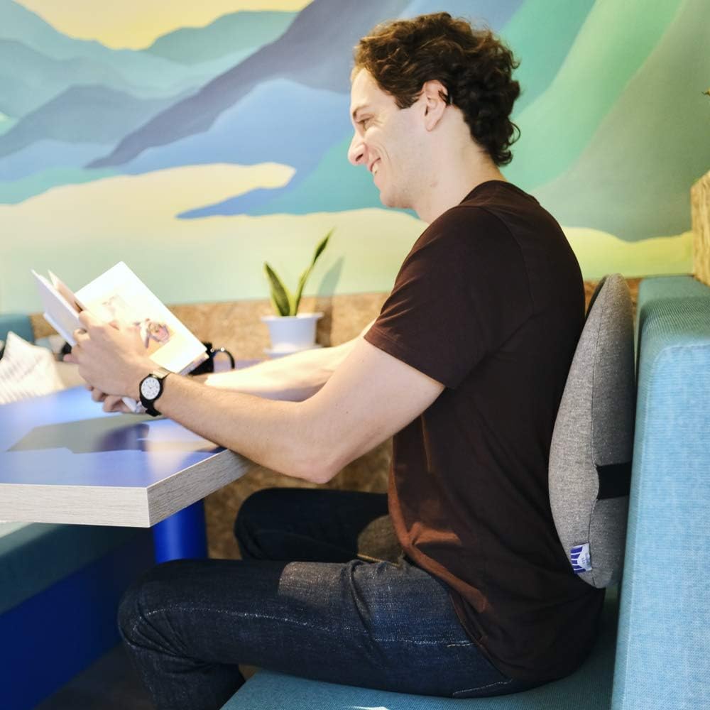 C CUSHION LAB Extra Dense Lumbar Pillow - Patented Ergonomic Multi-Region Firm Back Support for Lower Back Pain Relief - Lumbar Support Cushion with Strap for Office Chair, Car, Sofa, Plane - Grey