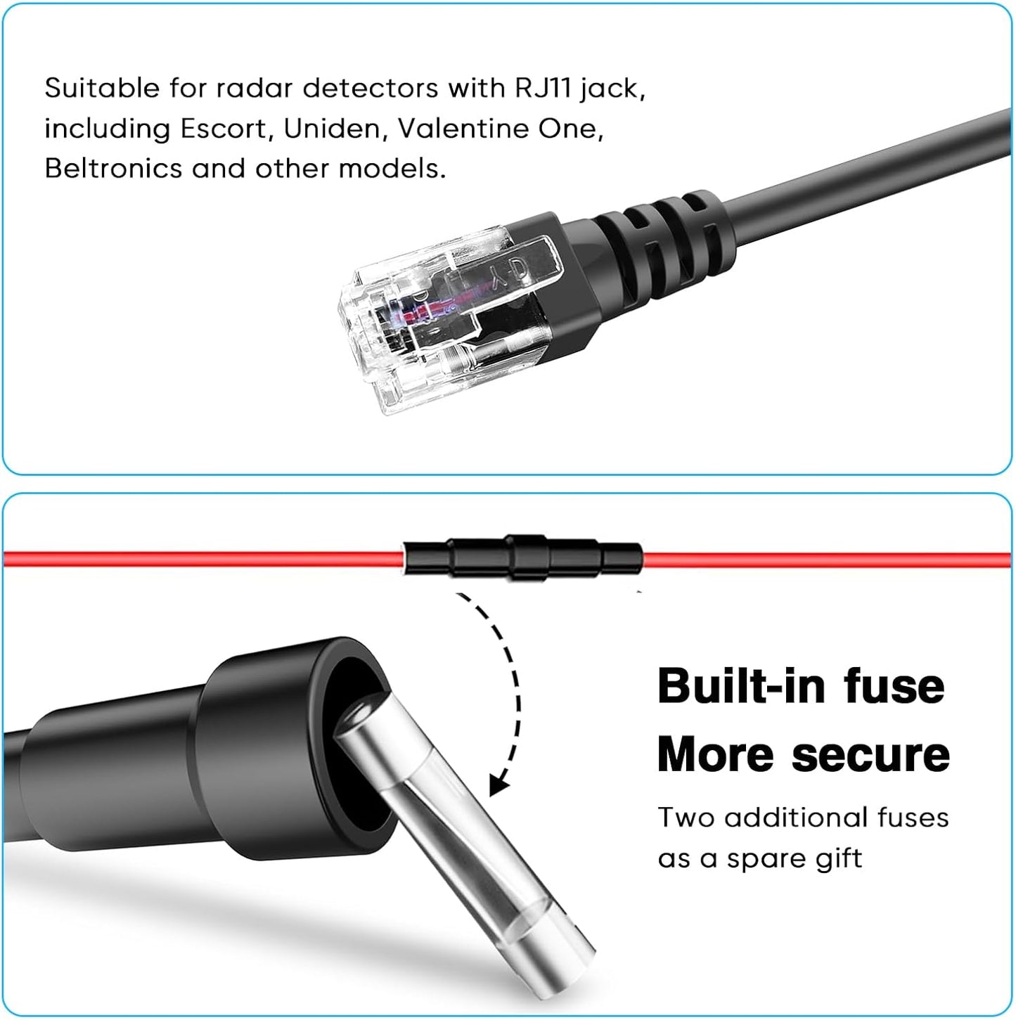 Radar Detector Rearview Mirror Rod Mounting Bracket and Radar Direct Power Cord Hardwired Ki tand Fuse Tap(for Escort Beltronics Vector Rocky Mountain Phantom-T Radar)