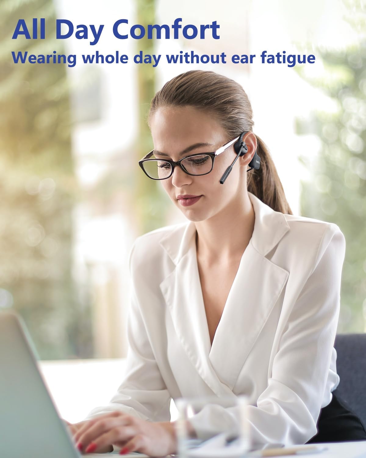 Bluetooth Headphones with Mic Open Ear Headphones Bluetooth 5.2 Headset with Dual CVC8.0 and ENC Noise-canceling Microphones Bone Conduction Headphones Computer Earphones, 8Hrs Battery