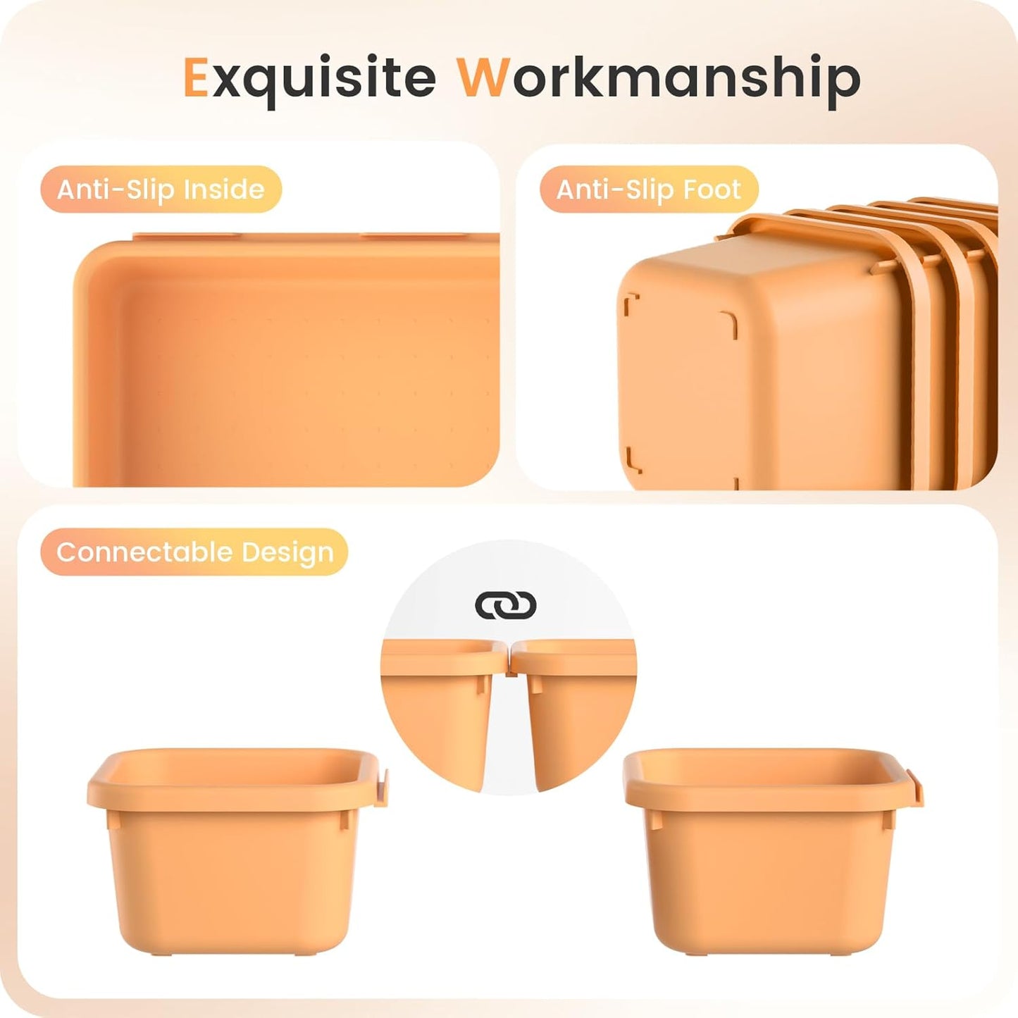 A-LUGEI【𝟰𝟲𝗣𝗖𝗦 & 5 Size】Tool Box Organizer Tray Divider Set,【Orange】Desk Drawer Organizer, Garage Organization and Storage Toolbox Accessories Rolling Tool Chest Cart Cabinet WorkBench Small Part