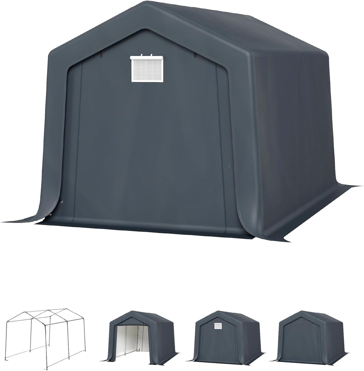 PHI VILLA 8'x12'x7.3' Outdoor Portable Storage Shelter Shed Garage with 2 Roll up Zipper Doors & Vents Carport for Motorcycle Bike Waterproof and UV Resistant Anti-Snow Portable Garage Kit Tent, Gray