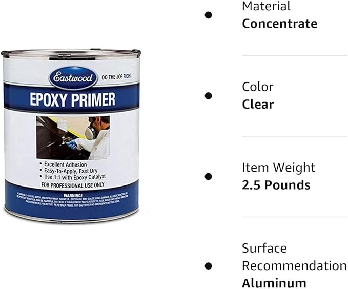 Eastwood Gray Epoxy Primer and Sealer Quart 1:1 | Epoxy Primer Sealant for Steel Fibreglass Aluminium | Automotive Car Body Filler for Car Restoration | Rust Proofing Underseal for Anti Corrosion