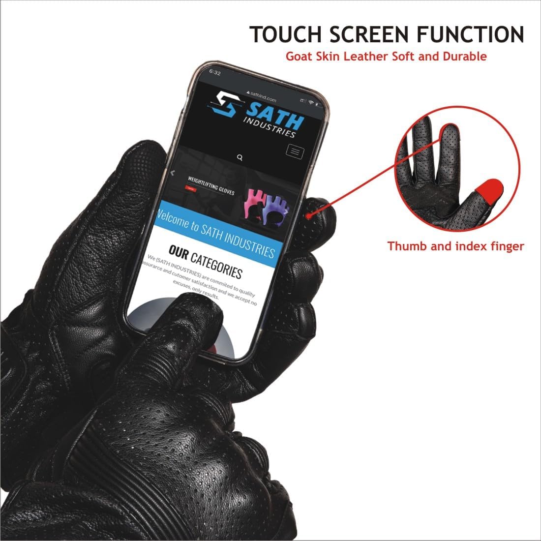 Leather Motorcycle Gloves for Men and Women | Touchscreen | Full Finger | Goatskin Leather Hard Knuckle Motorcycle Riding Gloves (Perforated, XX-Large)