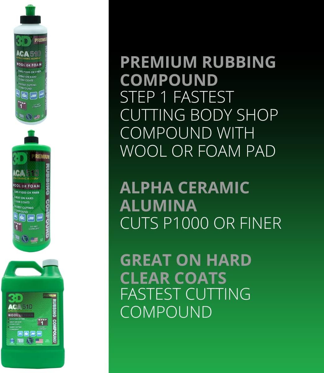 3D ACA 510 Rubbing Compound – Fast-Cutting Paint Correction Compound with Alpha Ceramic Alumina | Body Shop Safe, Low Dust, Silicone-Free, Made in USA - 1 Gallon