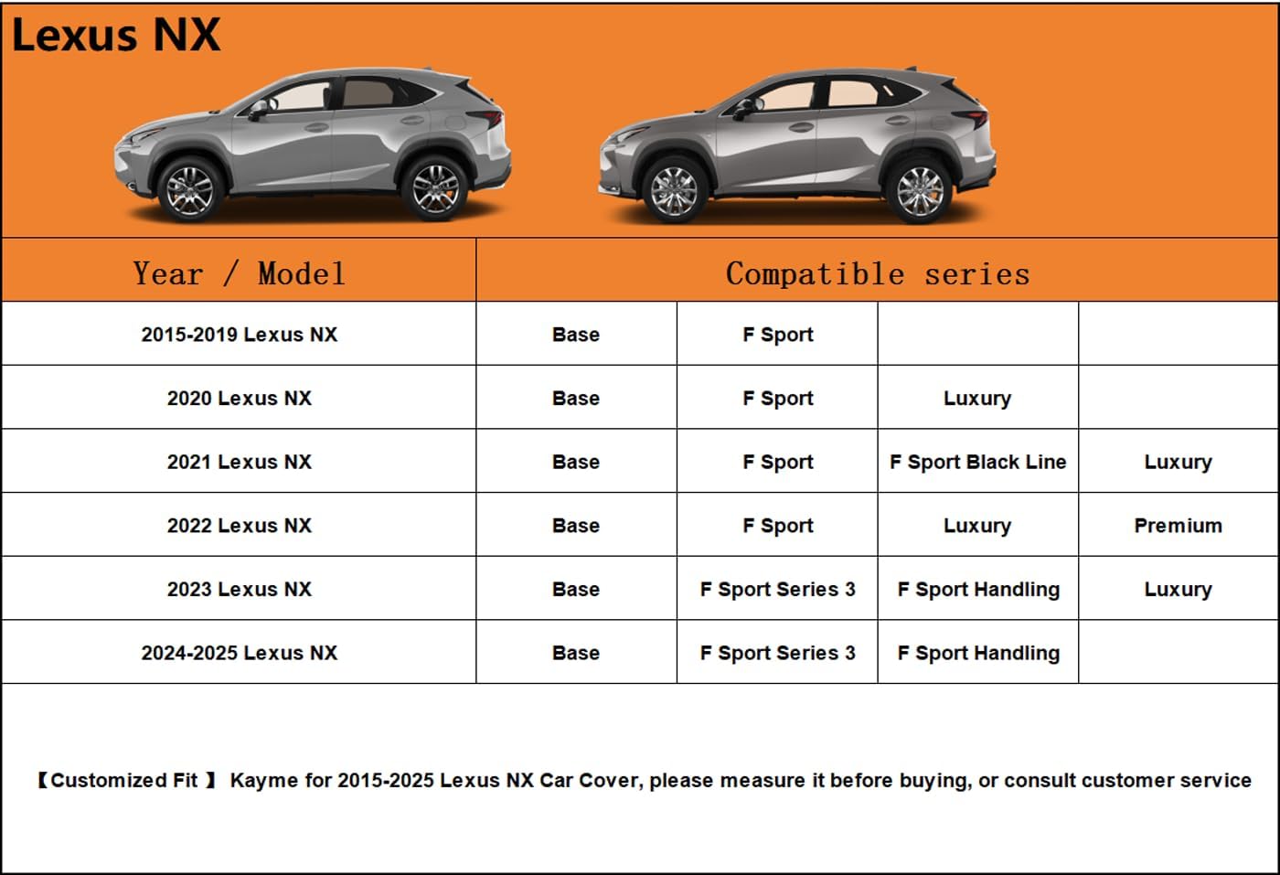 Kayme 6 Layers SUV Car Cover Custom Fit for Lexus NX 300 350 (2015-2025) Waterproof All Weather for Automobiles, Outdoor Full Cover Rain Sun UV Protection.Silver