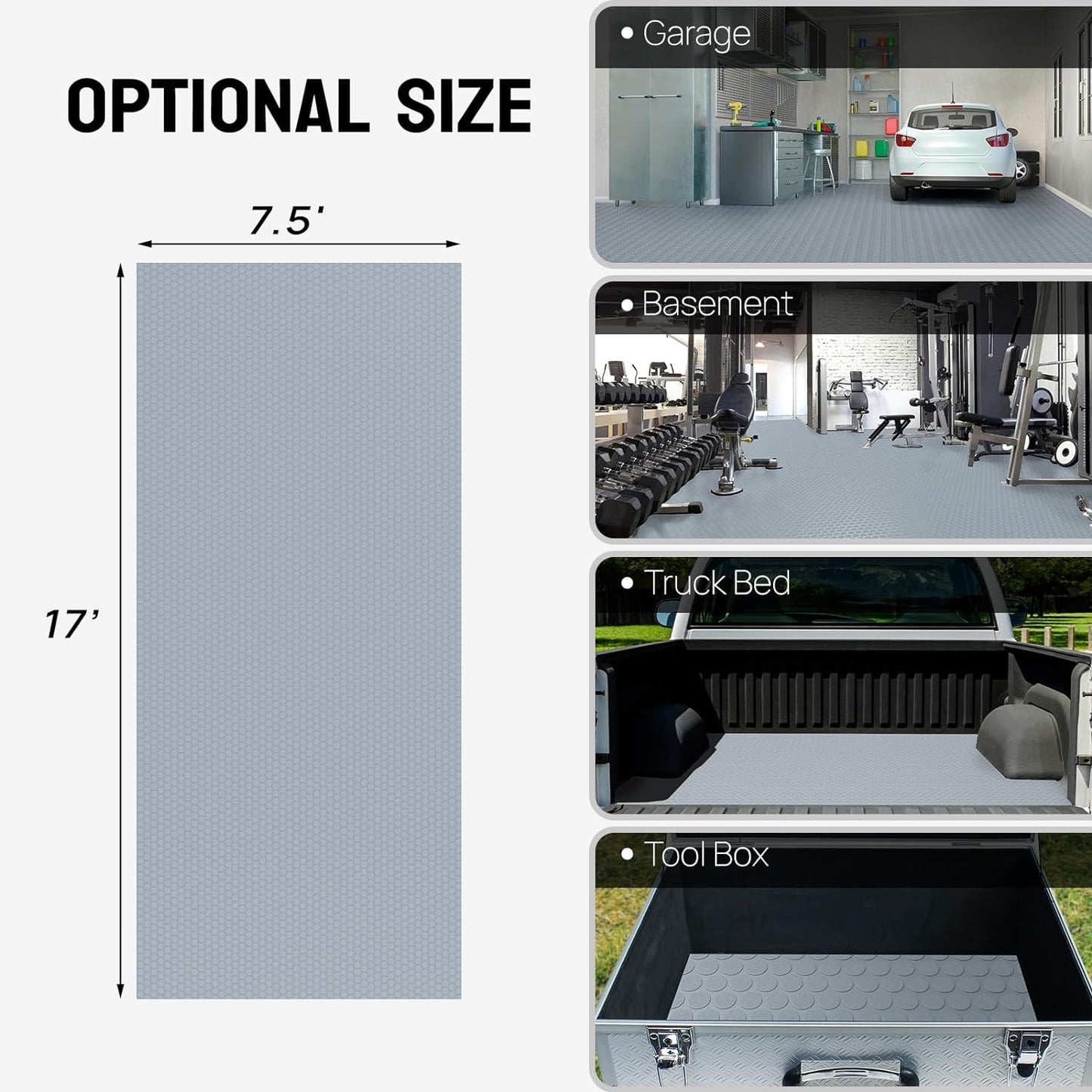 TUFFIOM 7.5x17 FT Garage Floor Mat, Coin Plate Sheet PVC Roll for Under Car Parking Protect, RV Trailer Flooring, Water/Stain Resistant Floor Runner