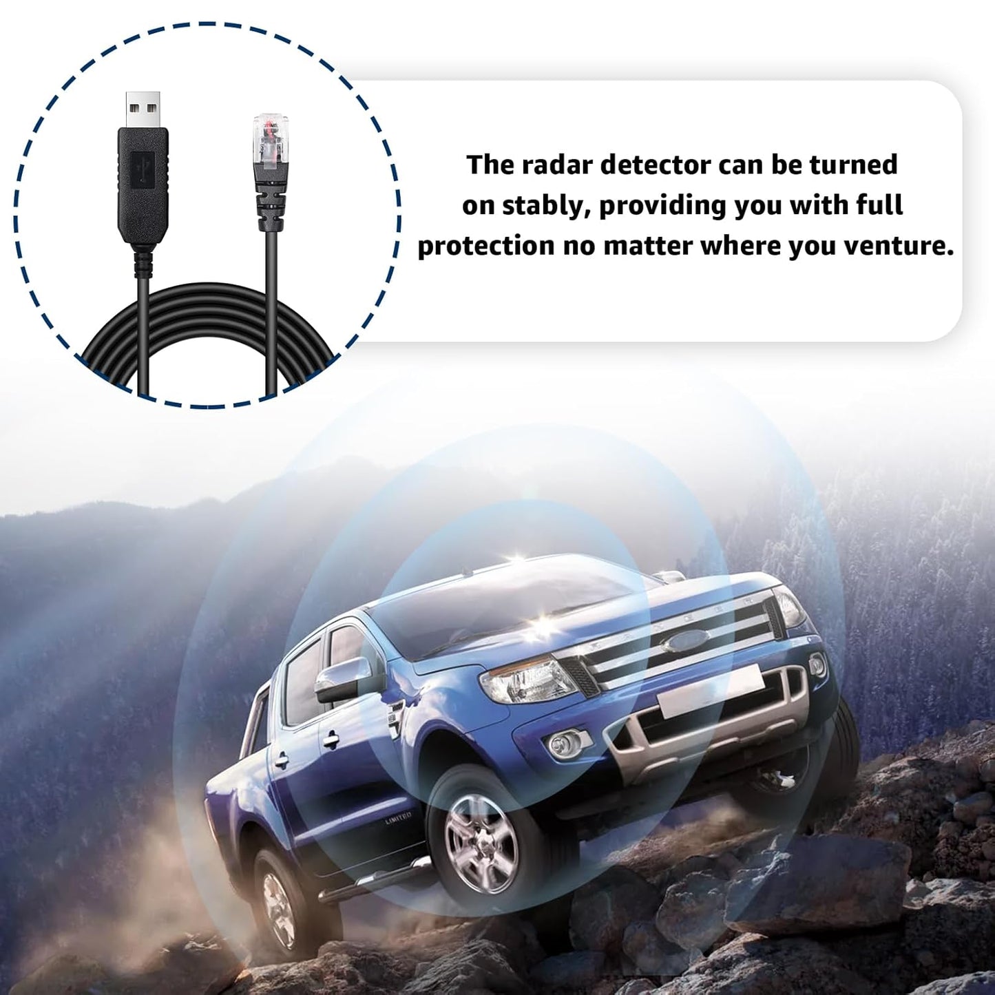 6.56FT USB to RJ11 Plug Cable,Radar Detector Cable Compatible with Escort Uniden Beltronics Radenso XP Cobra Whistler,Replacement Power Cord for Radar Detectors