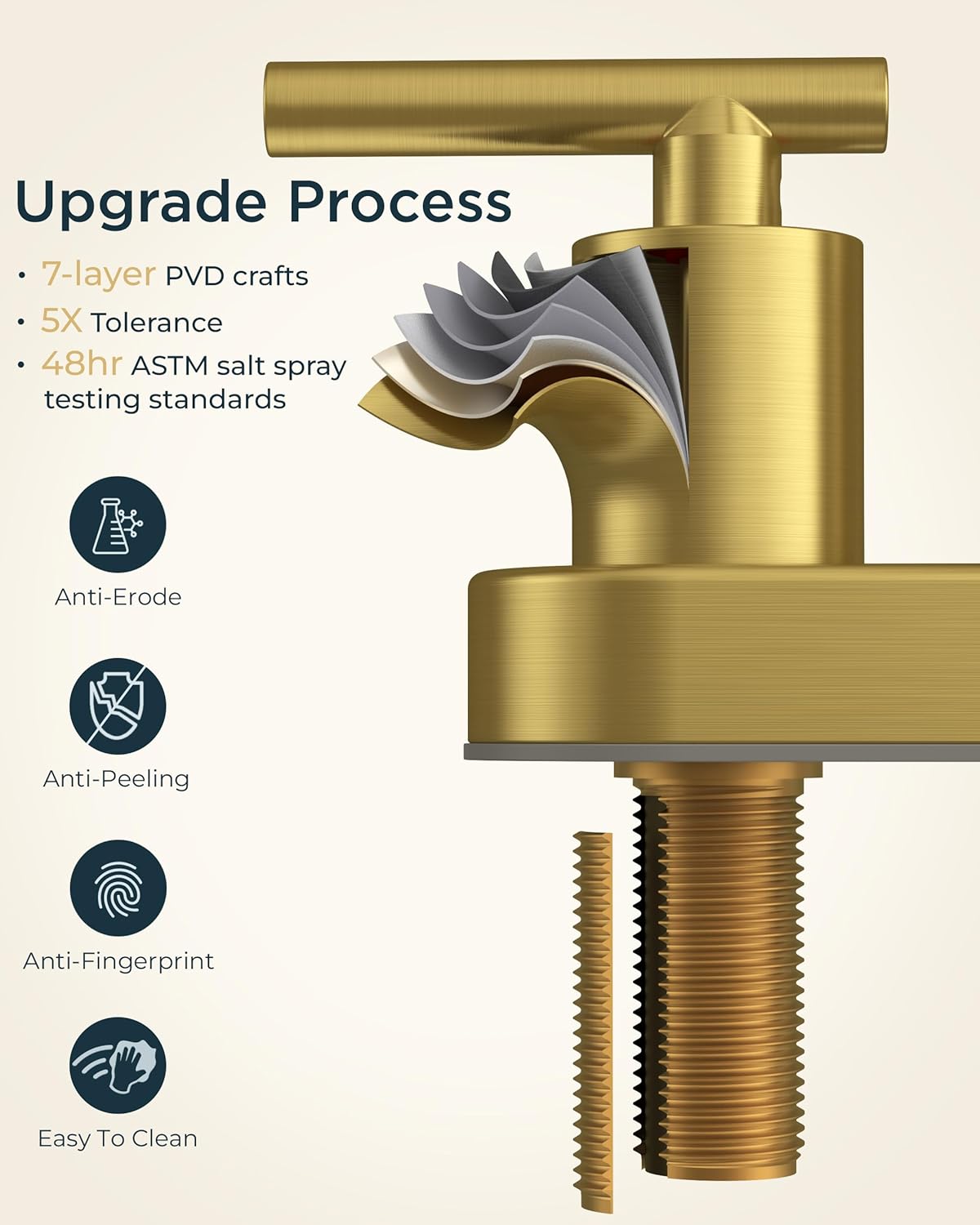 FORIOUS 4" Brushed Gold Bathroom Faucet Centerset 4 Inch, 2 Handle 2 Hole Gold Faucets for Bathroom Vanity wtih Metal Pop Up Dain, CUPC Supply Hose, High Arc Swivel Spout