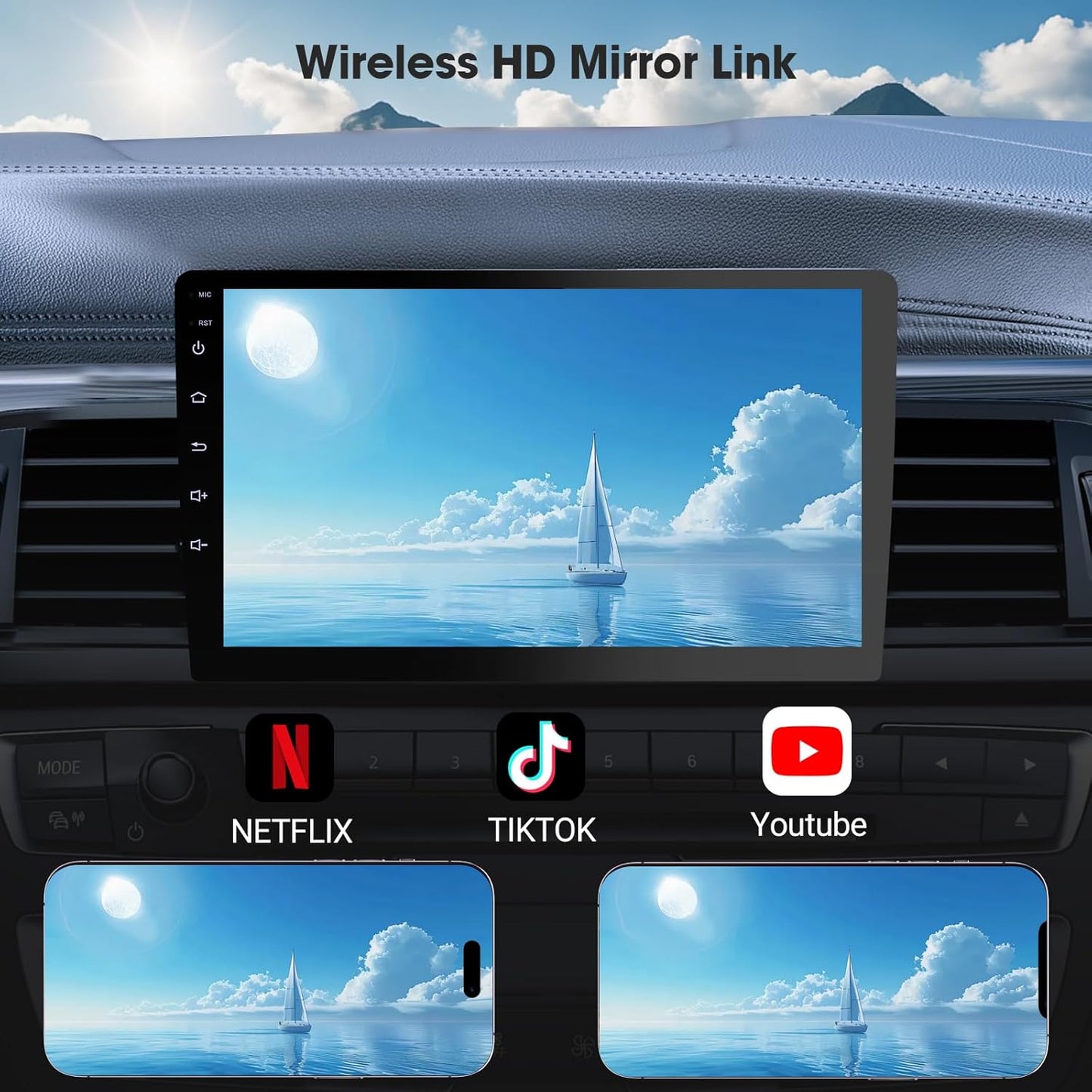 Wireless Double Din Car Stereo with Apple CarPlay/Android Auto,Carplay Screen for Car,Voice Control with Backup Camera,Bluetooth,Navigation, Mirror Link (9 Inch)