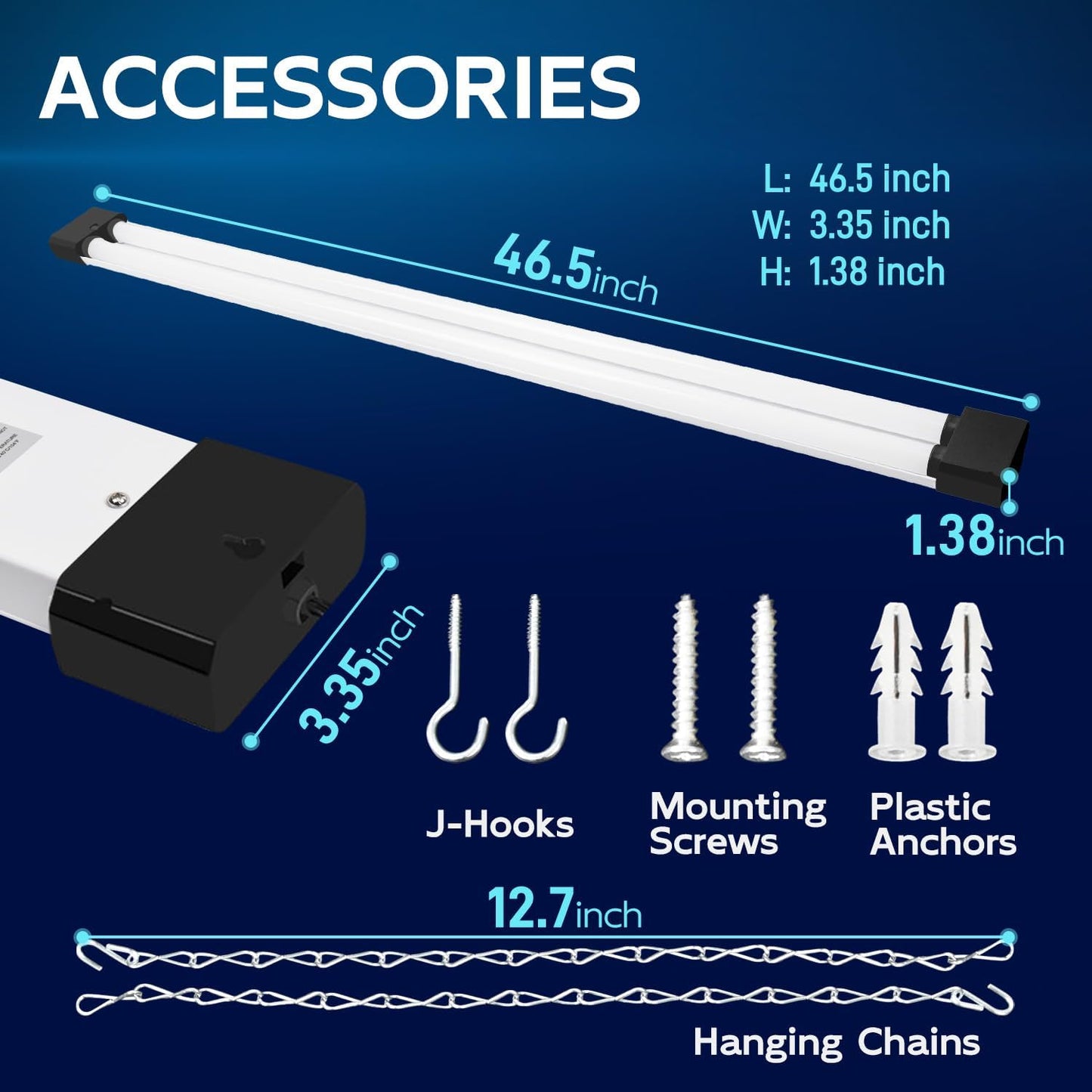 hykolity 4 Pack 4FT LED Shop Light, Linkable Utility Shop Lights, 42W, 5000K Daylight White Shop Light for Garages, Workshops,Hanging or FlushMount, Power Cord with Pull Chain Switch, Balck, ETL