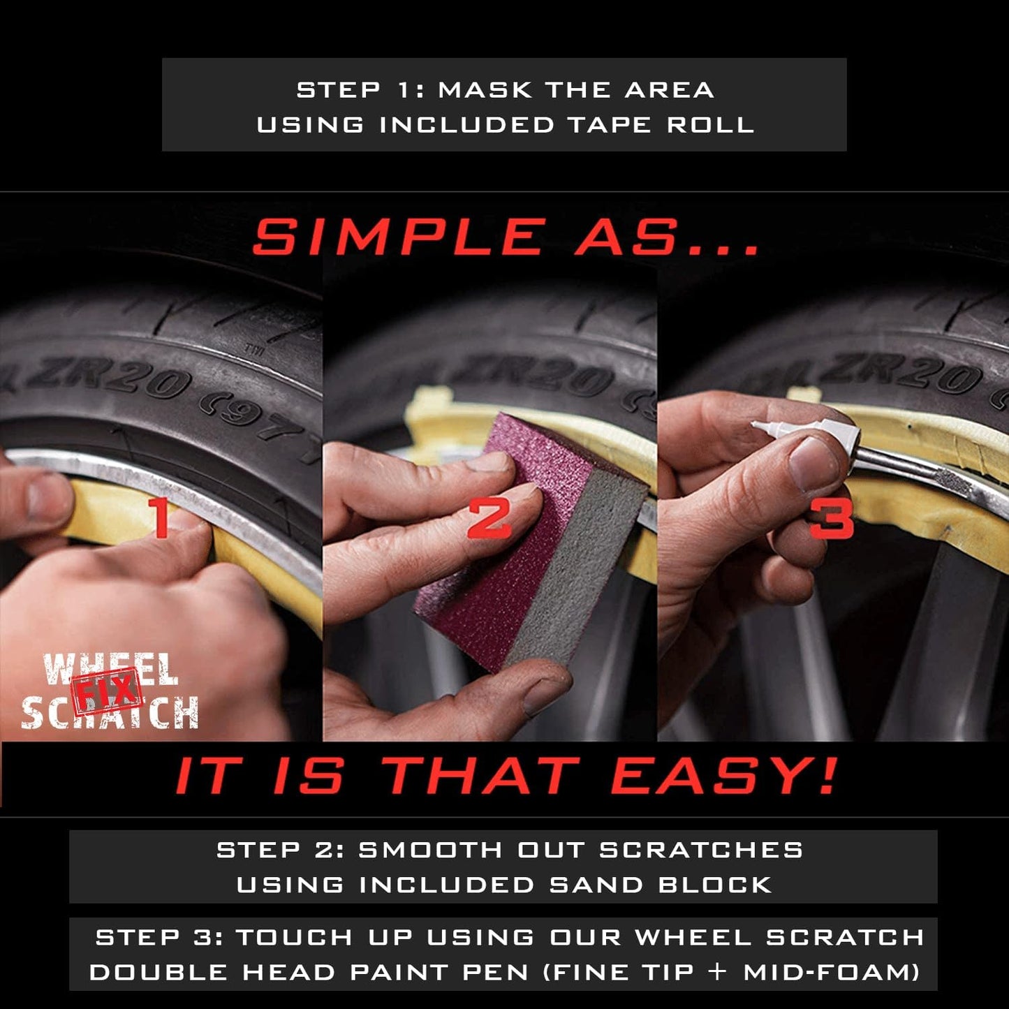 Matte Black Rim Touch Up Paint, Car Wheel Scratch Repair, Wheel Touch Up Paint Pen, curb rash repair, curb rim repair, Rim Alloy Matte Black Wheel Paint (Matte Black Satin Pen Only)