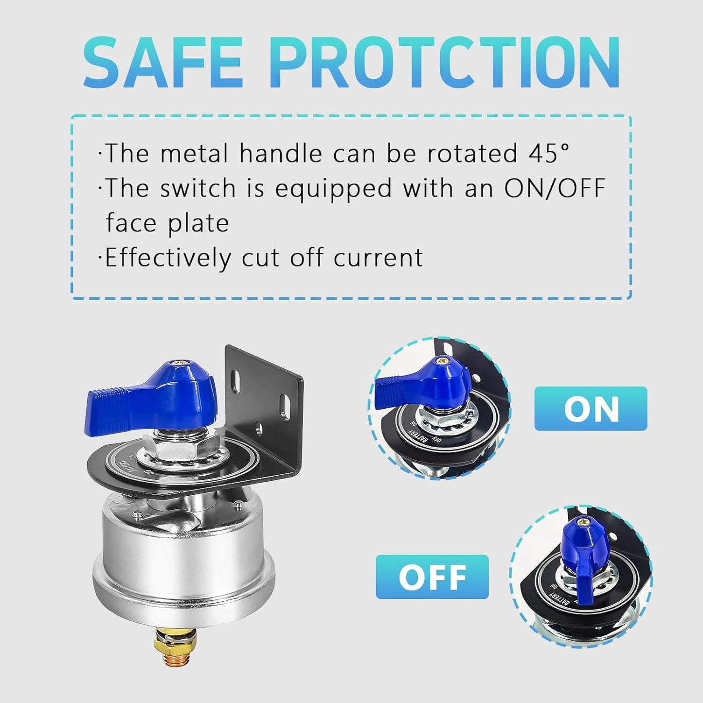 High Current Battery Disconnect Switch 200A,12-48V Battery Power Cut Off Isolator Switch with Face Plate for Car Yacht ATV RV Truck(Blue)