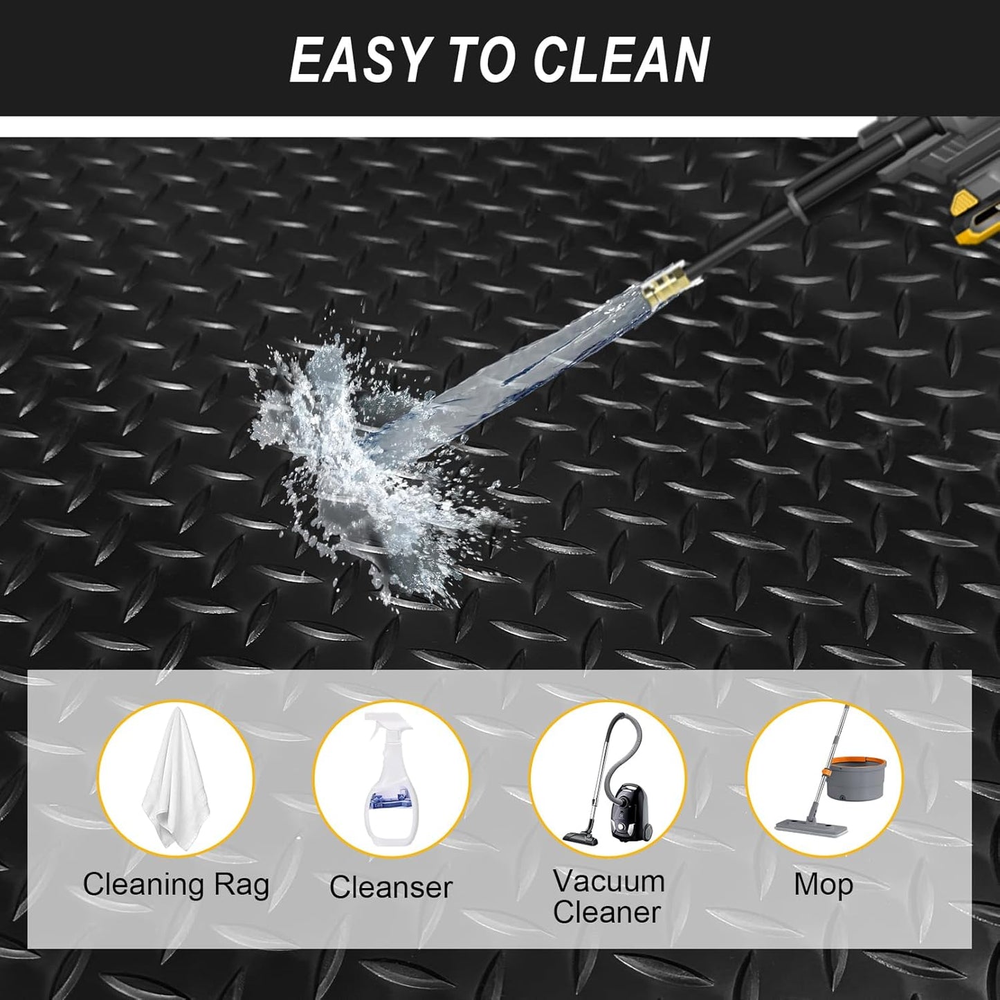 7.5x20 FT Garage Floor Mat, Flooring Roll with 20Pcs Tapes, 150 sqft Diamond Plate PVC Rubber Trailer Mat, Non-Slip Floor Mat for Garage, Warehouse, Gyms, Trailer, Pickup Truck (Black)