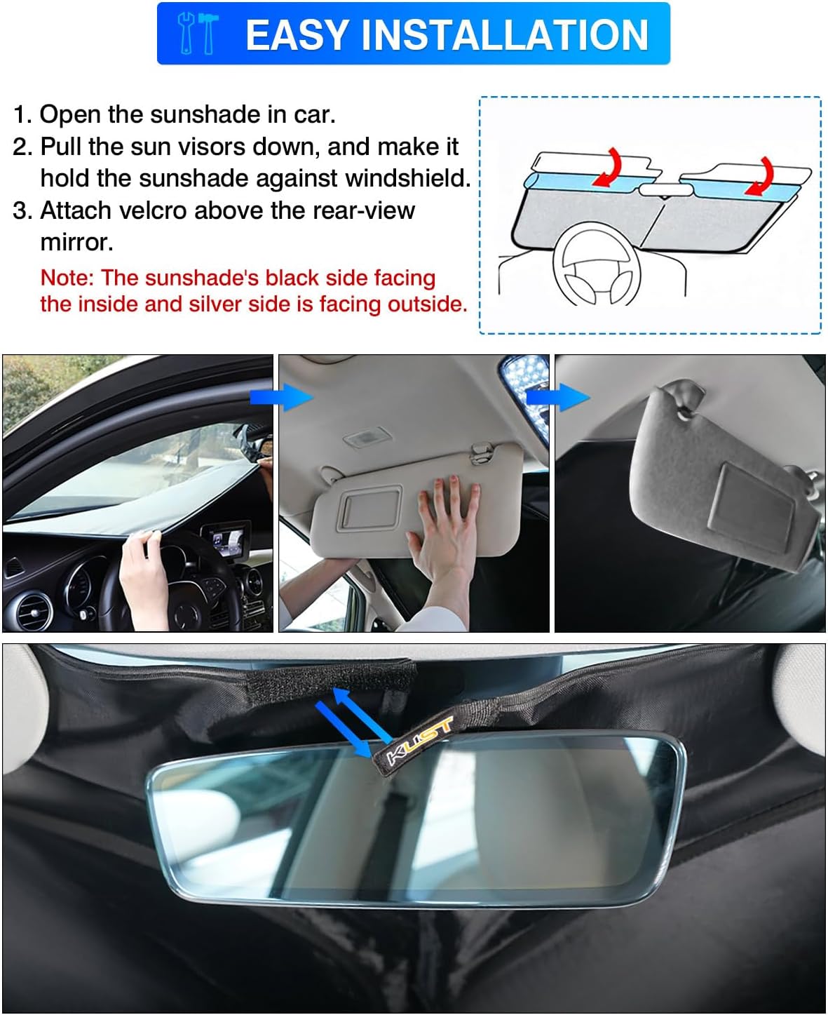 KUST Windshield Sun Shade for Jeep Compass 2007-2017 Window Shade Sun Visor Cover Foldable Blocks UV Rays Keep Your Car Cooler