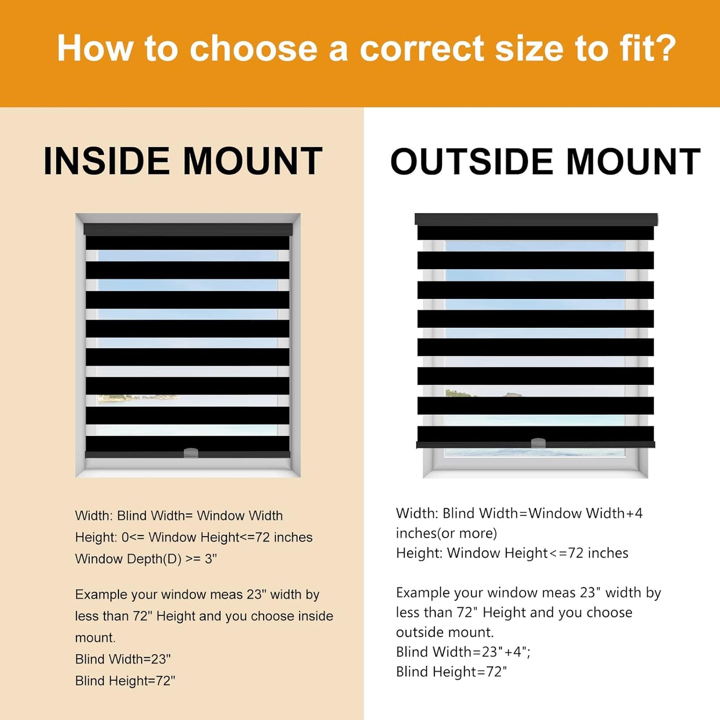 Persilux Cordless Zebra Blinds for Windows (58" W X 72" H, Black) Free-Stop Roller Windows Shades Dual Layer Light Control for Day and Night, Light Filtering Sheer Shades for Home, Easy to Install