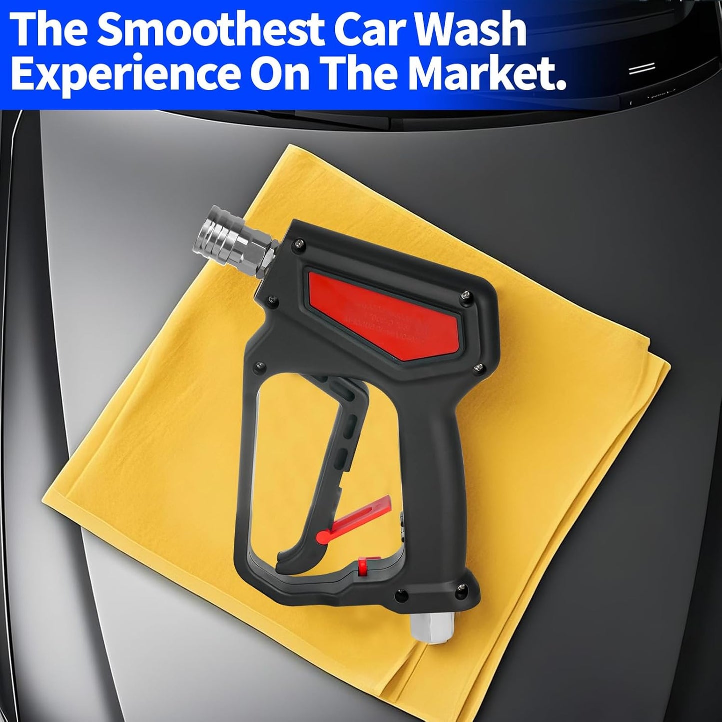 Short Pressure Washer Gun, 5000 Max PSI/12 GPM Car wash Gun, Swivel High Pressure Washer Handle with 1/4" & 3/8'' Quick Connect, M22-14 mm & M22-15 mm Fitting