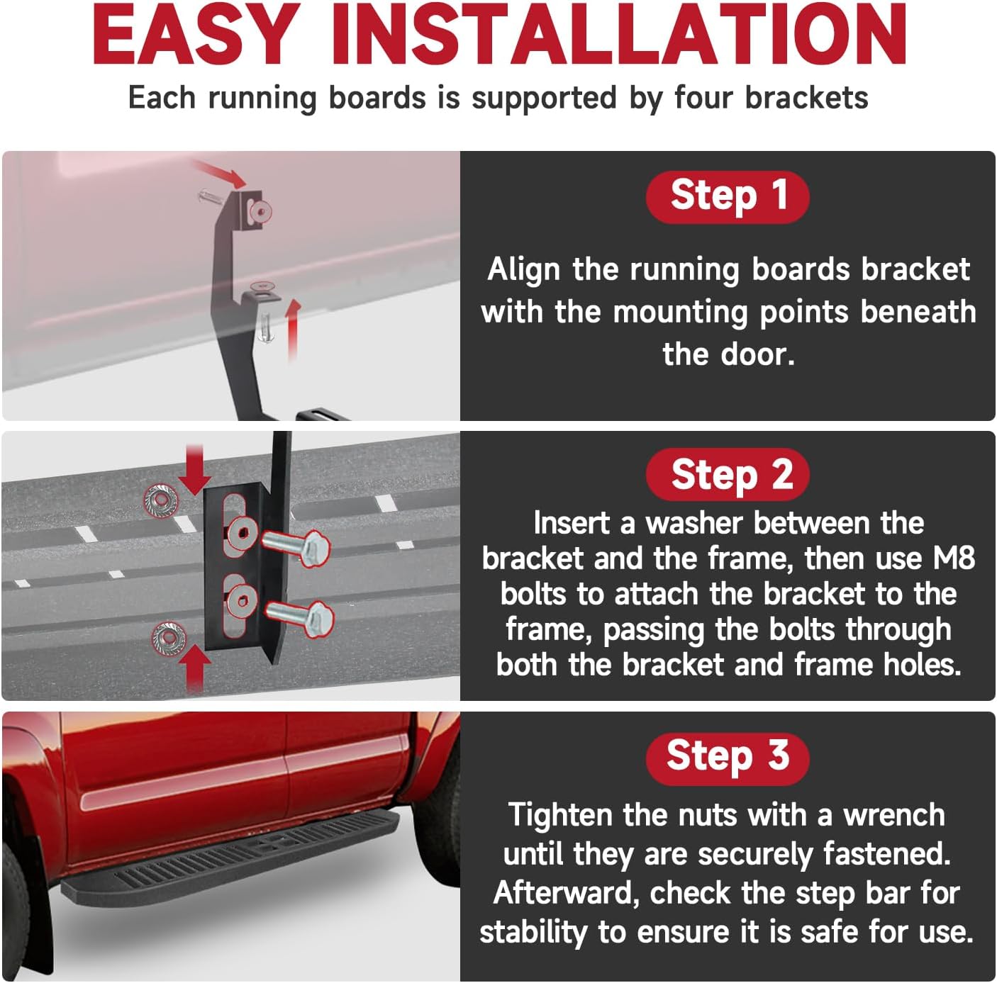 6'' Running Boards Side Steps Nerf Bars – Heavy-Duty Carbon Steel with Black Powder Coating – Durable and Rust-Resistant, Fits for 2019-2024 Silverado Crew Cab (Mixed Slots)